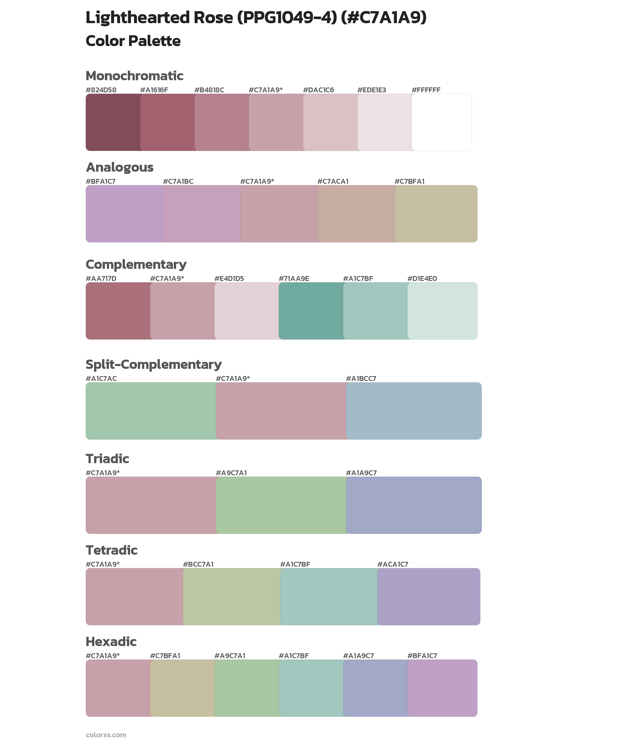Lighthearted Rose (PPG1049-4) Color Scheme Palettes