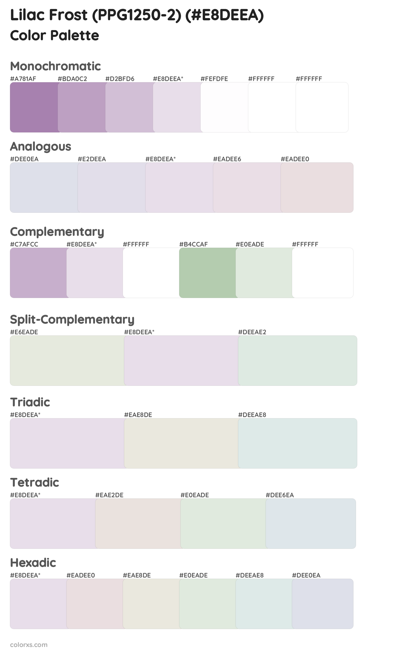 Lilac Frost (PPG1250-2) Color Scheme Palettes