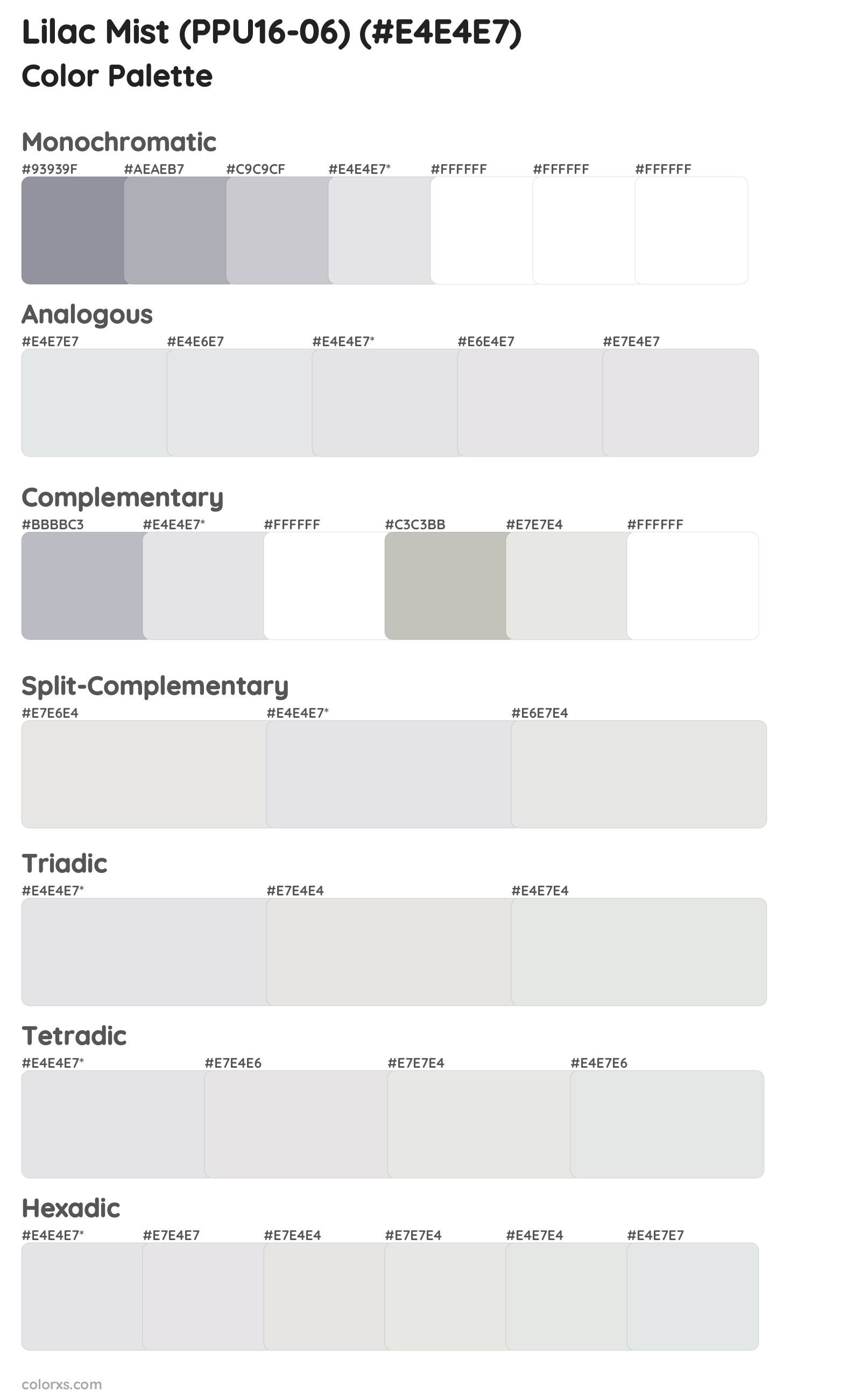 Lilac Mist (PPU16-06) Color Scheme Palettes