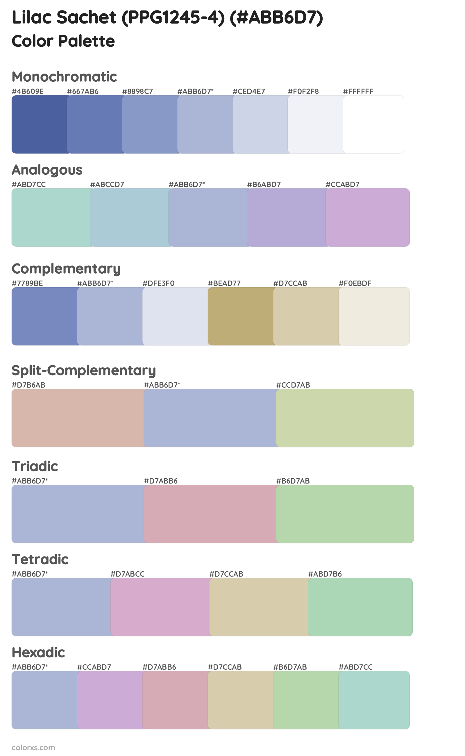 Lilac Sachet (PPG1245-4) Color Scheme Palettes