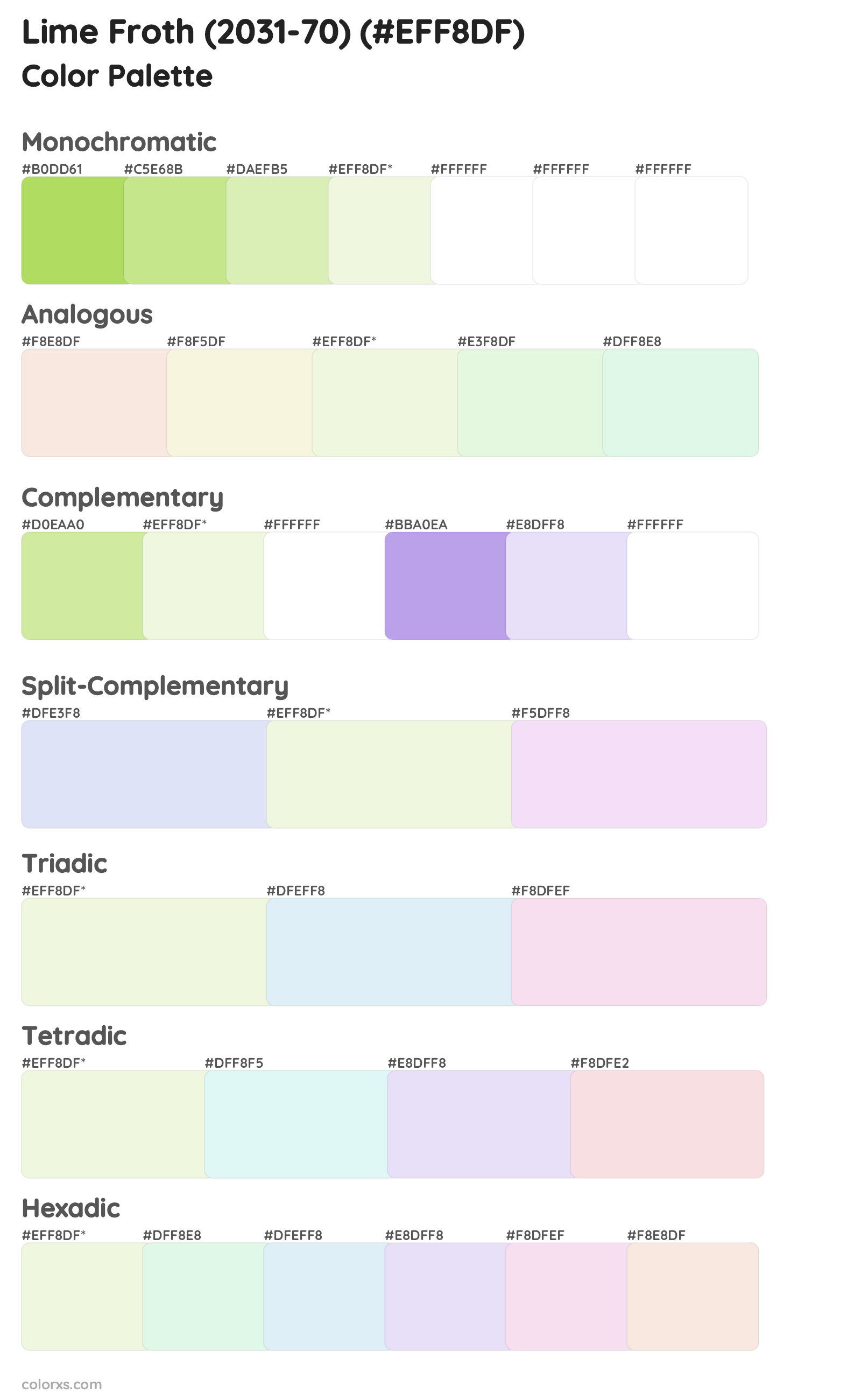 Lime Froth (2031-70) Color Scheme Palettes