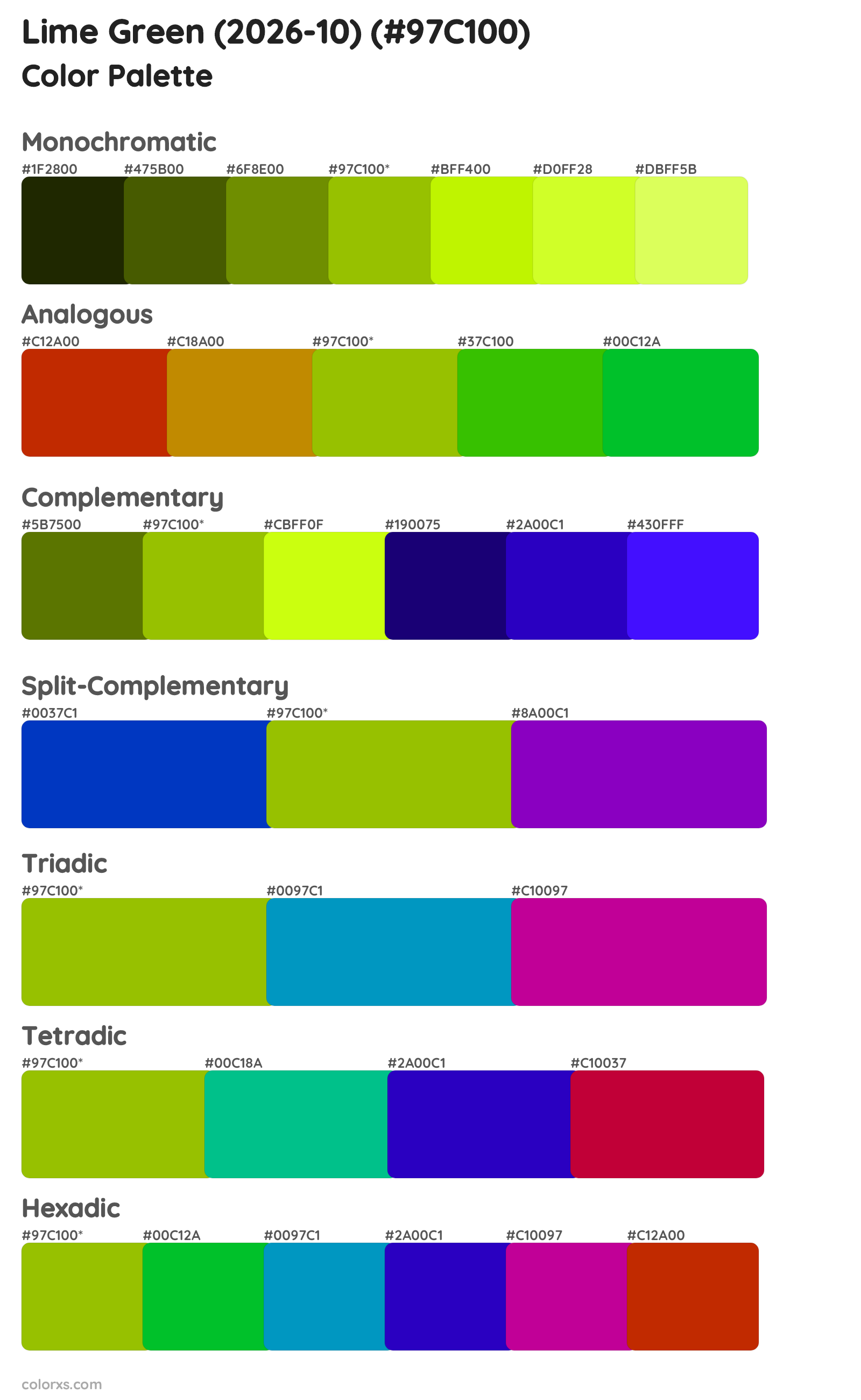 Lime Green (2026-10) Color Scheme Palettes