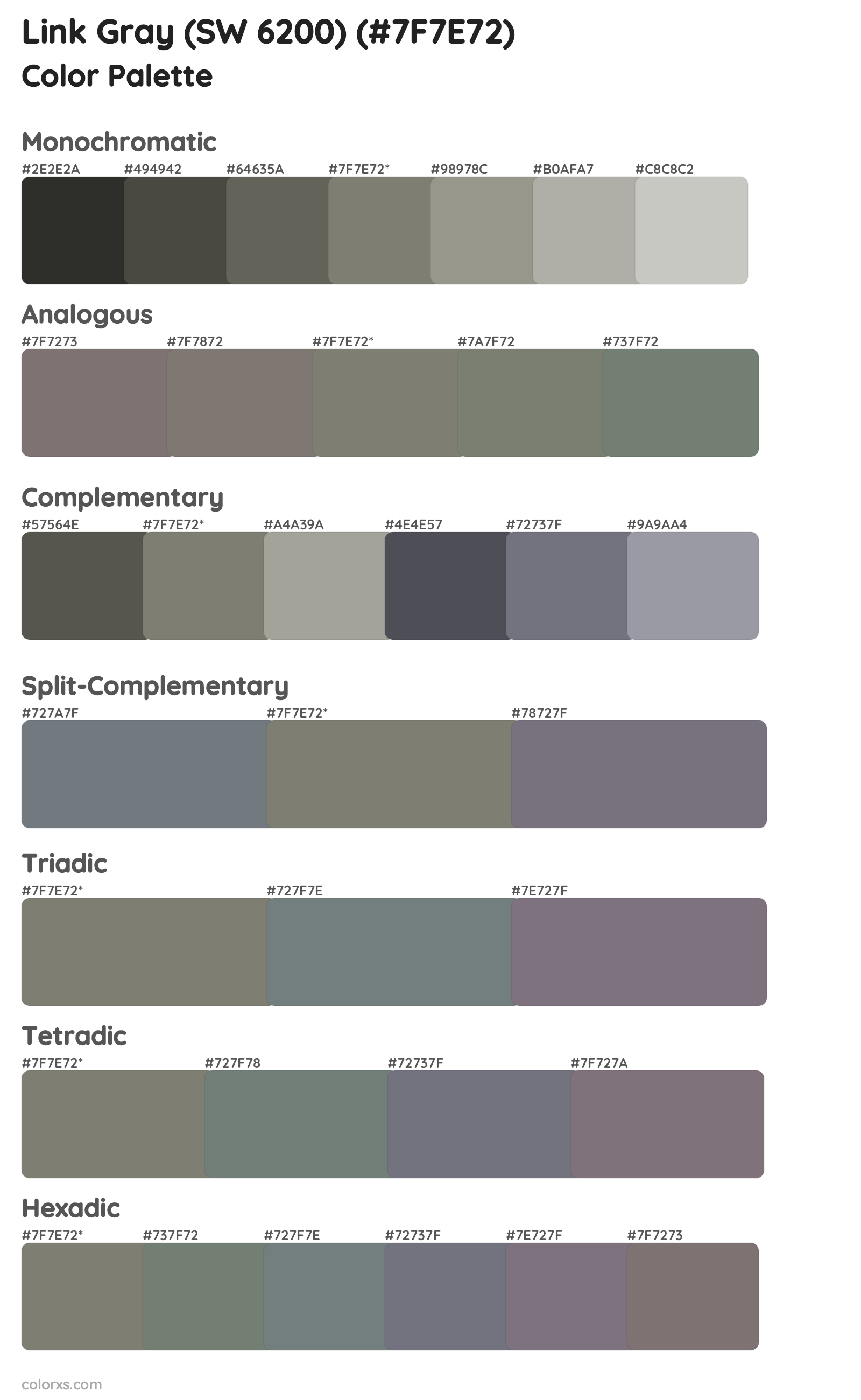 Link Gray (SW 6200) Color Scheme Palettes