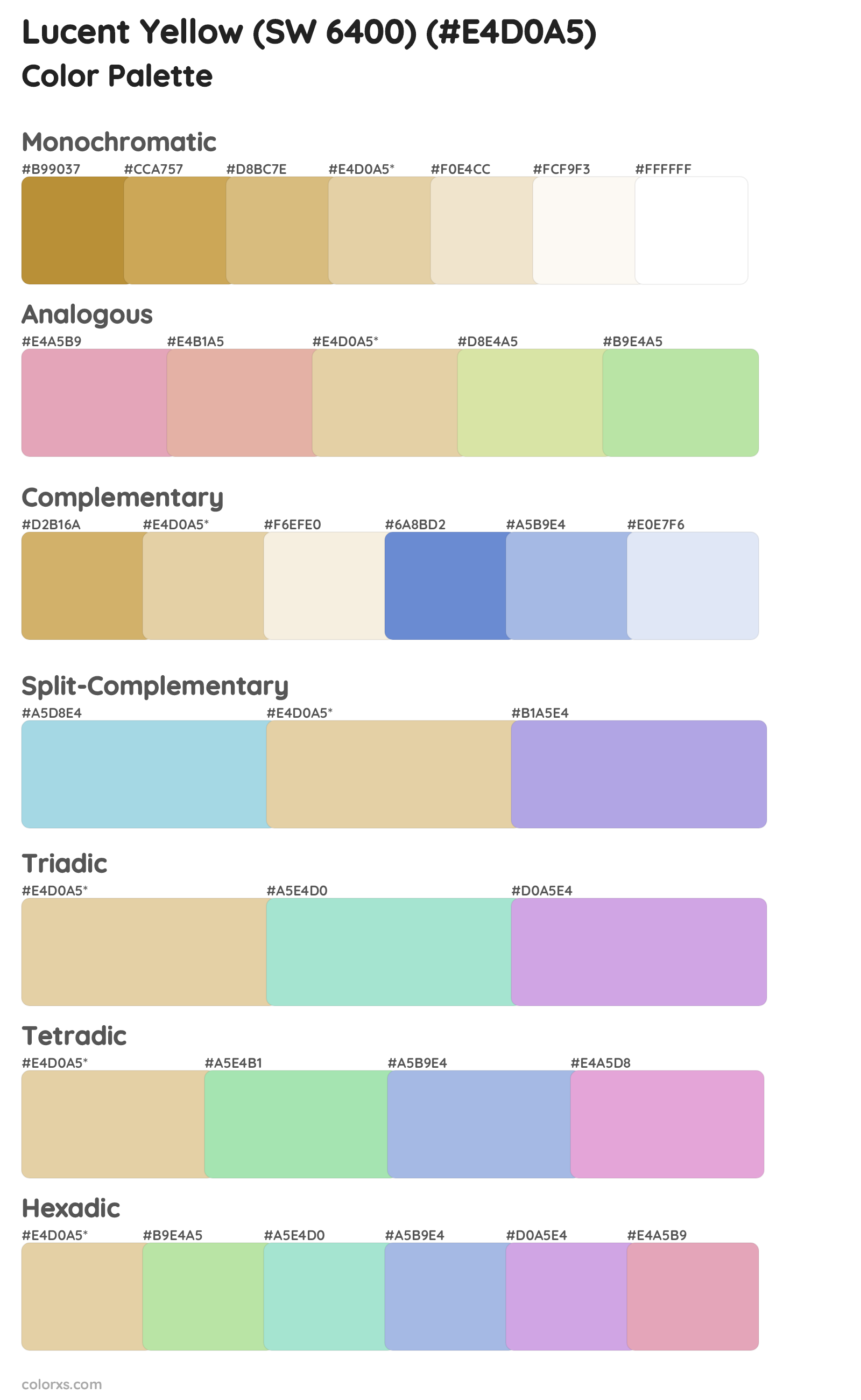 Lucent Yellow (SW 6400) Color Scheme Palettes