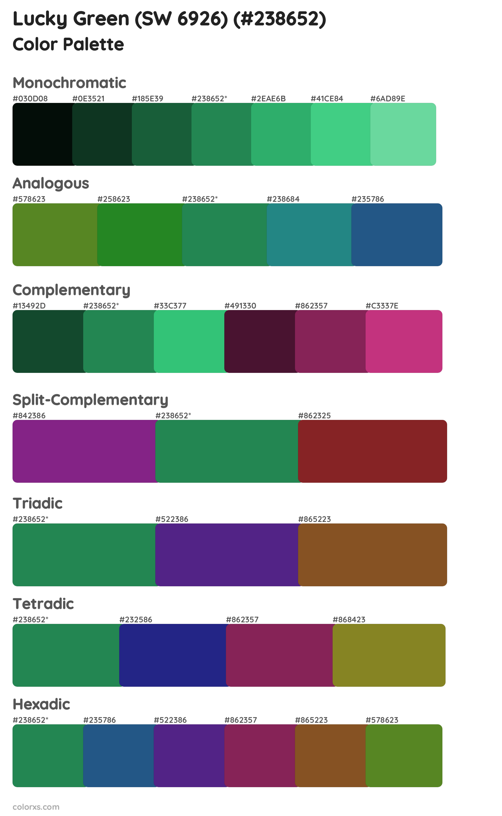 Lucky Green (SW 6926) Color Scheme Palettes