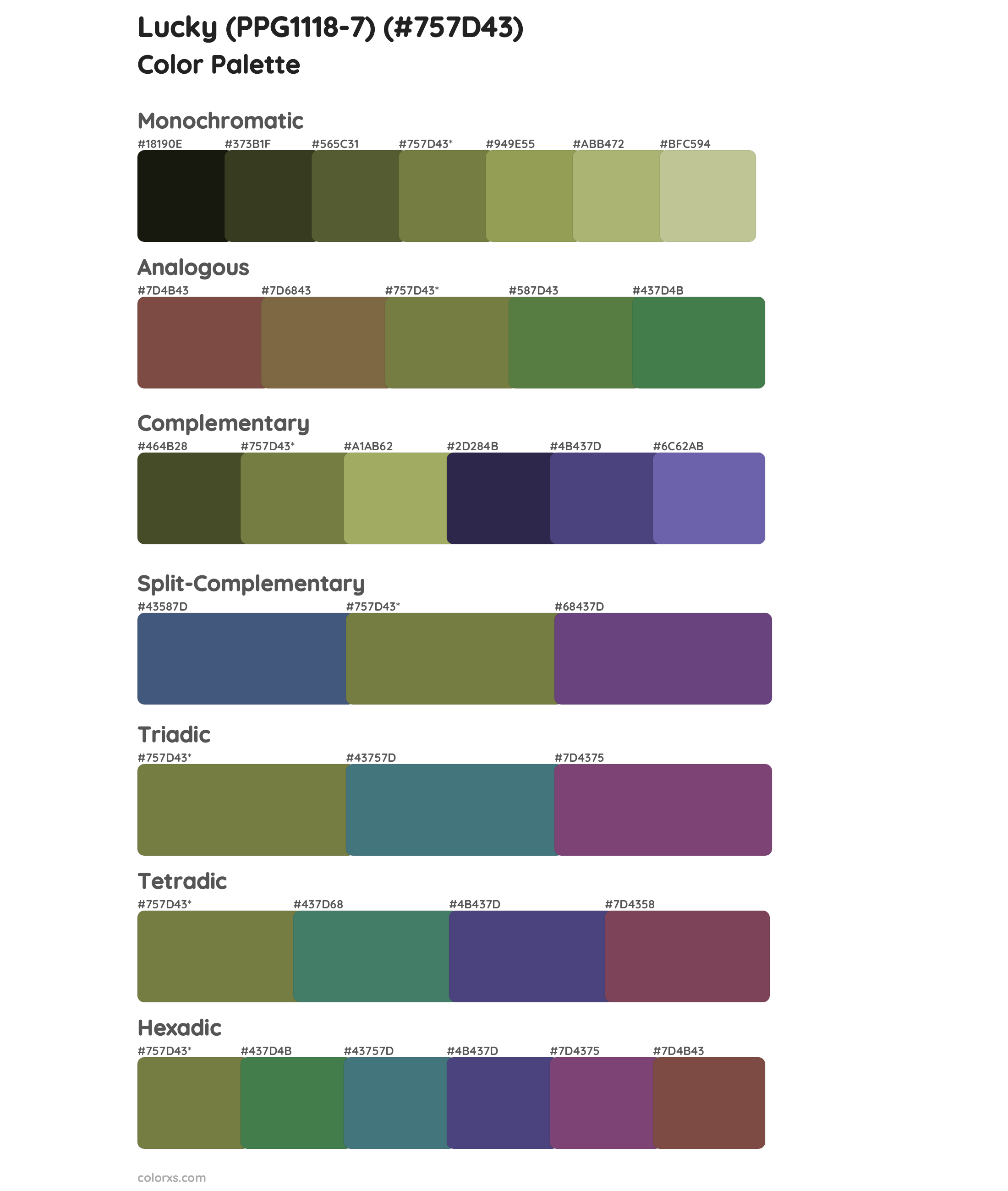 Lucky (PPG1118-7) Color Scheme Palettes