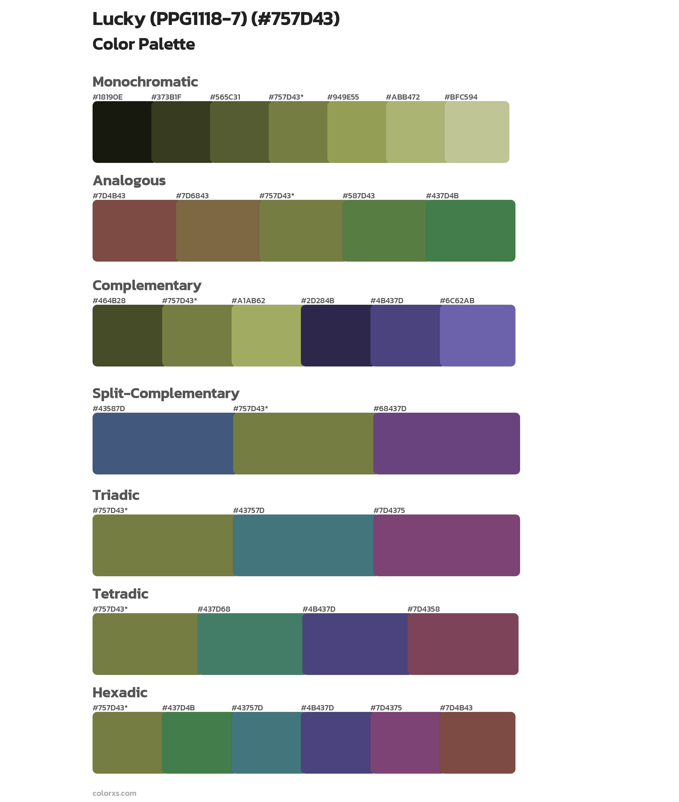 Lucky (PPG1118-7) Color Scheme Palettes
