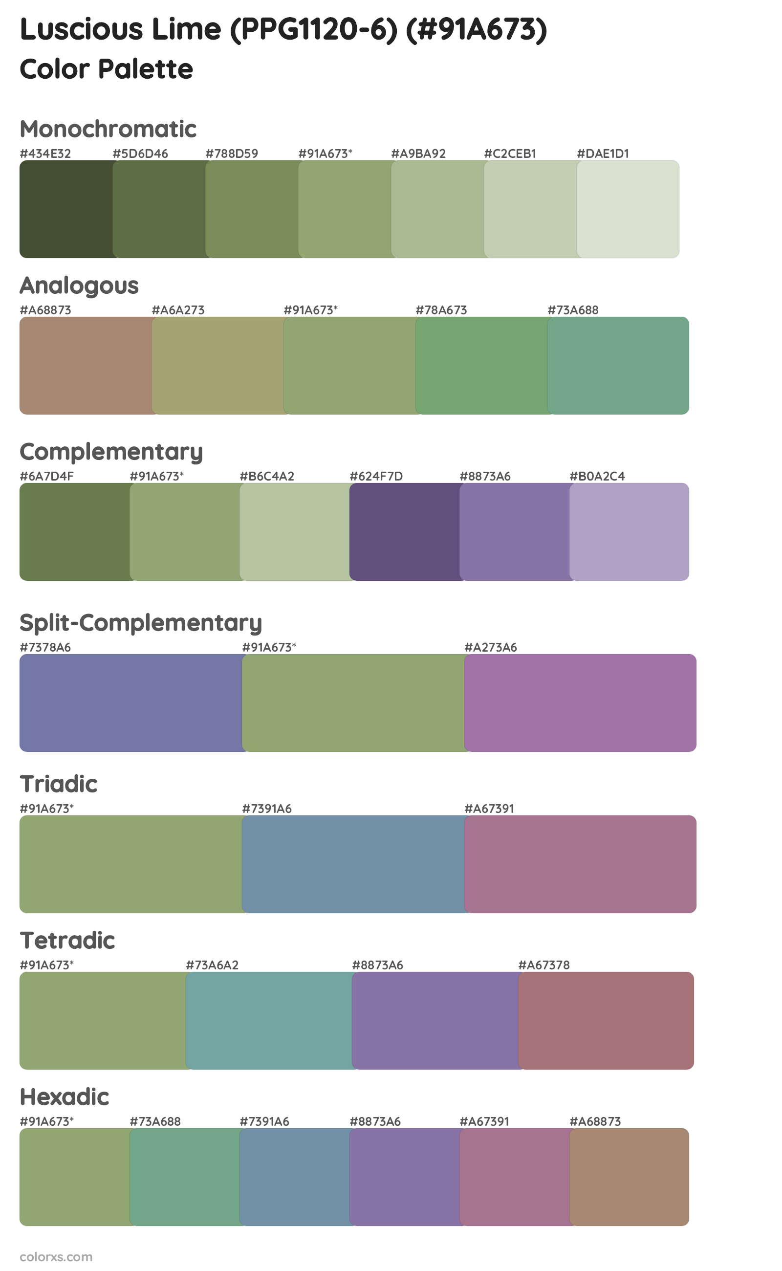 Luscious Lime (PPG1120-6) Color Scheme Palettes