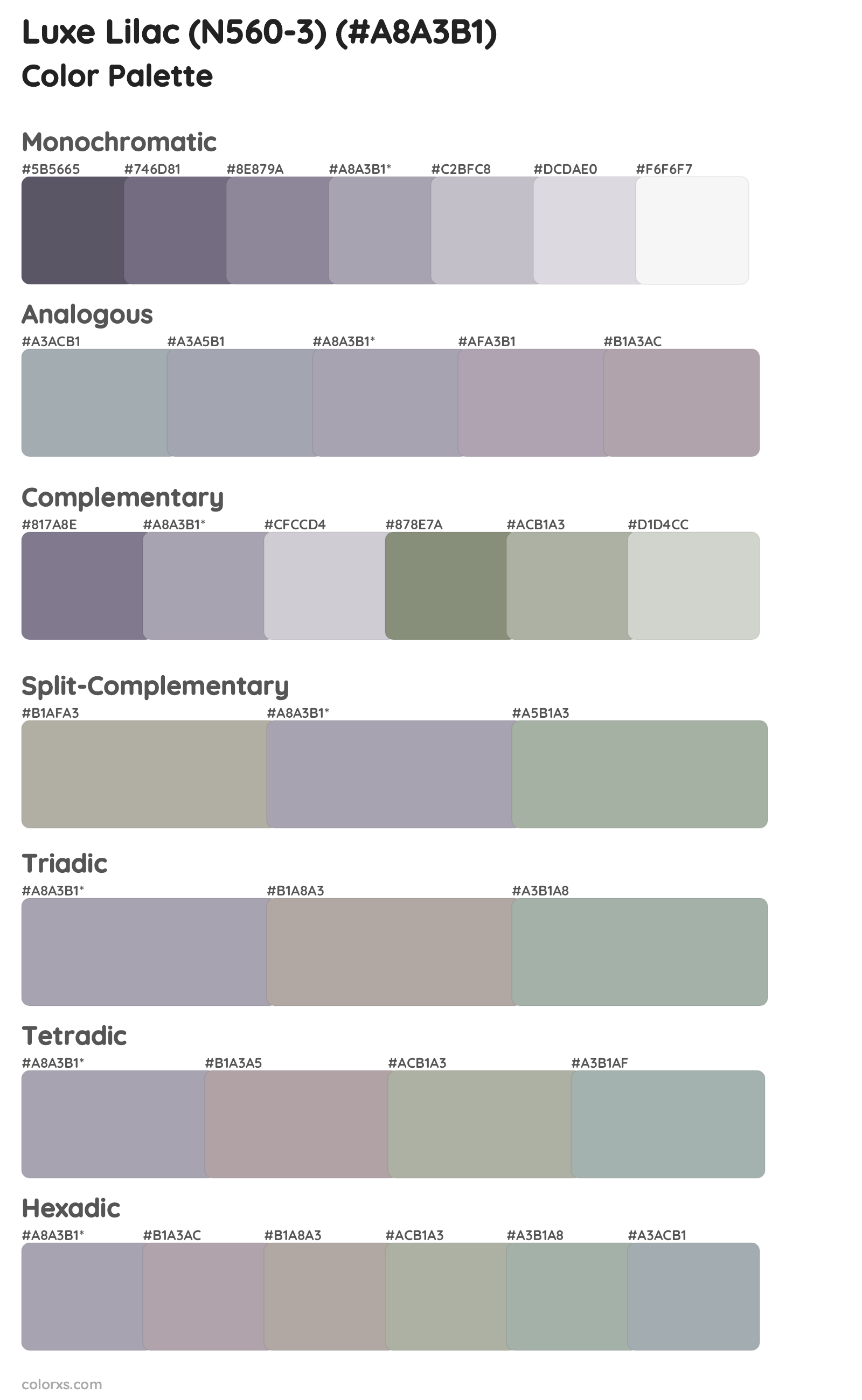 Luxe Lilac (N560-3) Color Scheme Palettes