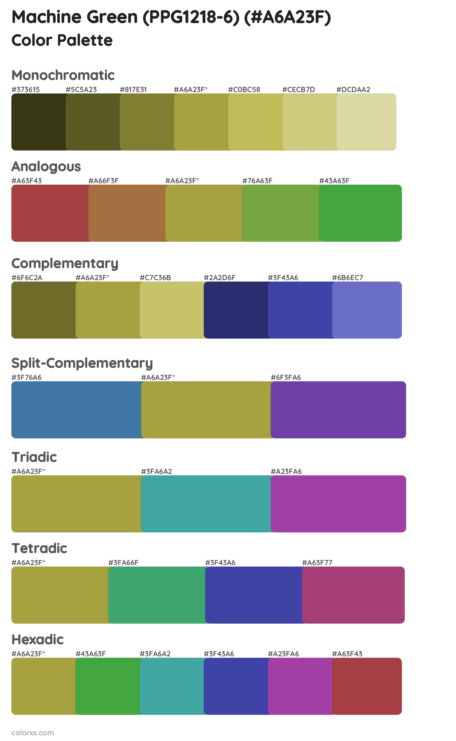 Machine Green (PPG1218-6) Color Scheme Palettes