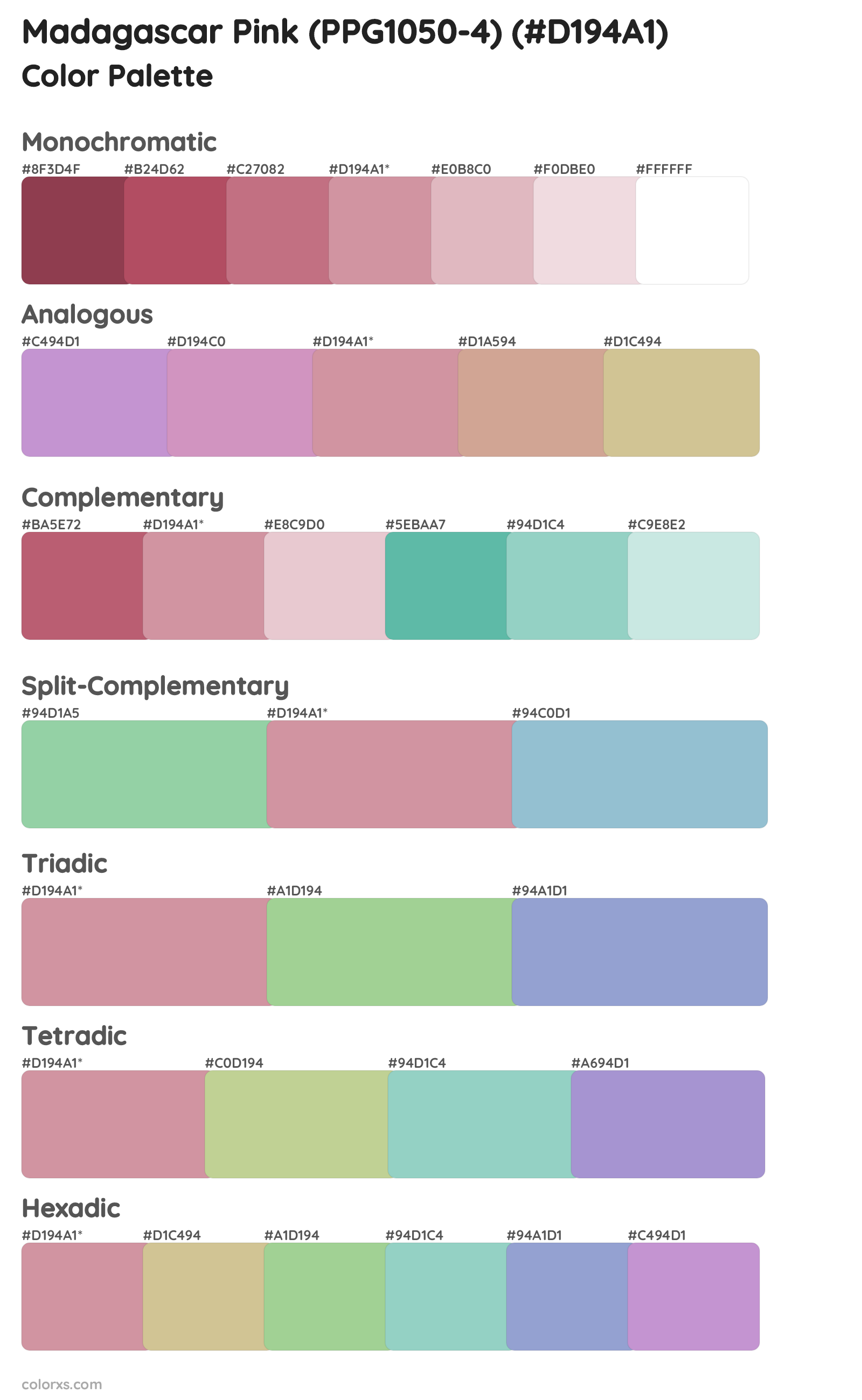 Madagascar Pink (PPG1050-4) Color Scheme Palettes