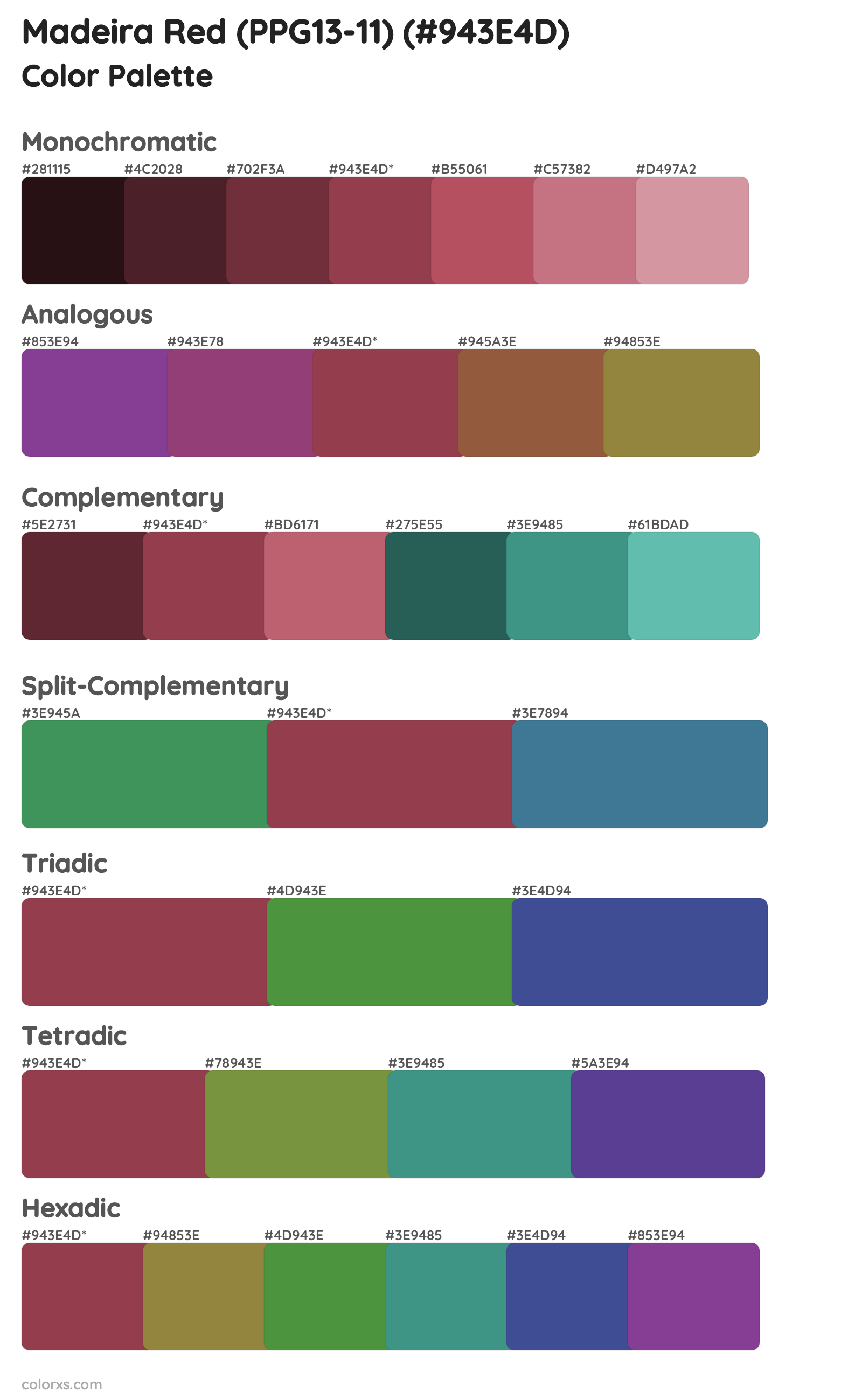 Madeira Red (PPG13-11) Color Scheme Palettes