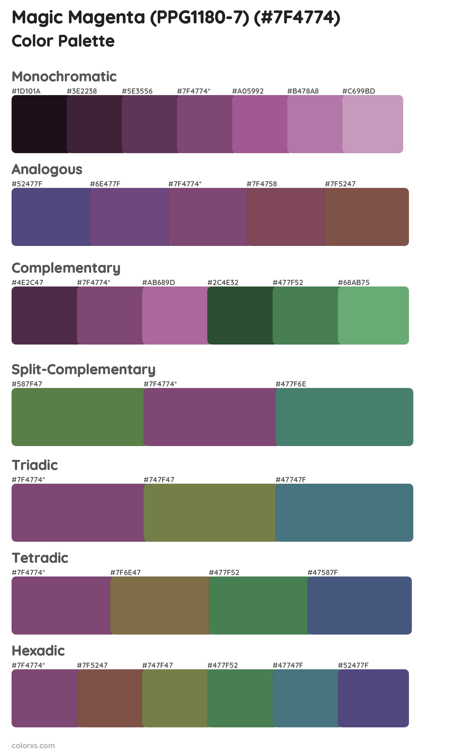Magic Magenta (PPG1180-7) Color Scheme Palettes
