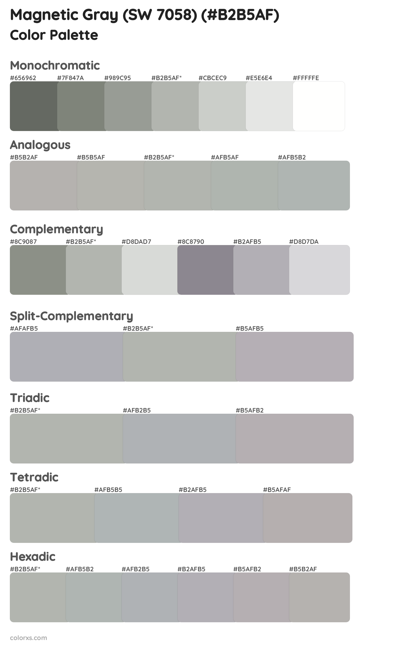 Magnetic Gray (SW 7058) Color Scheme Palettes