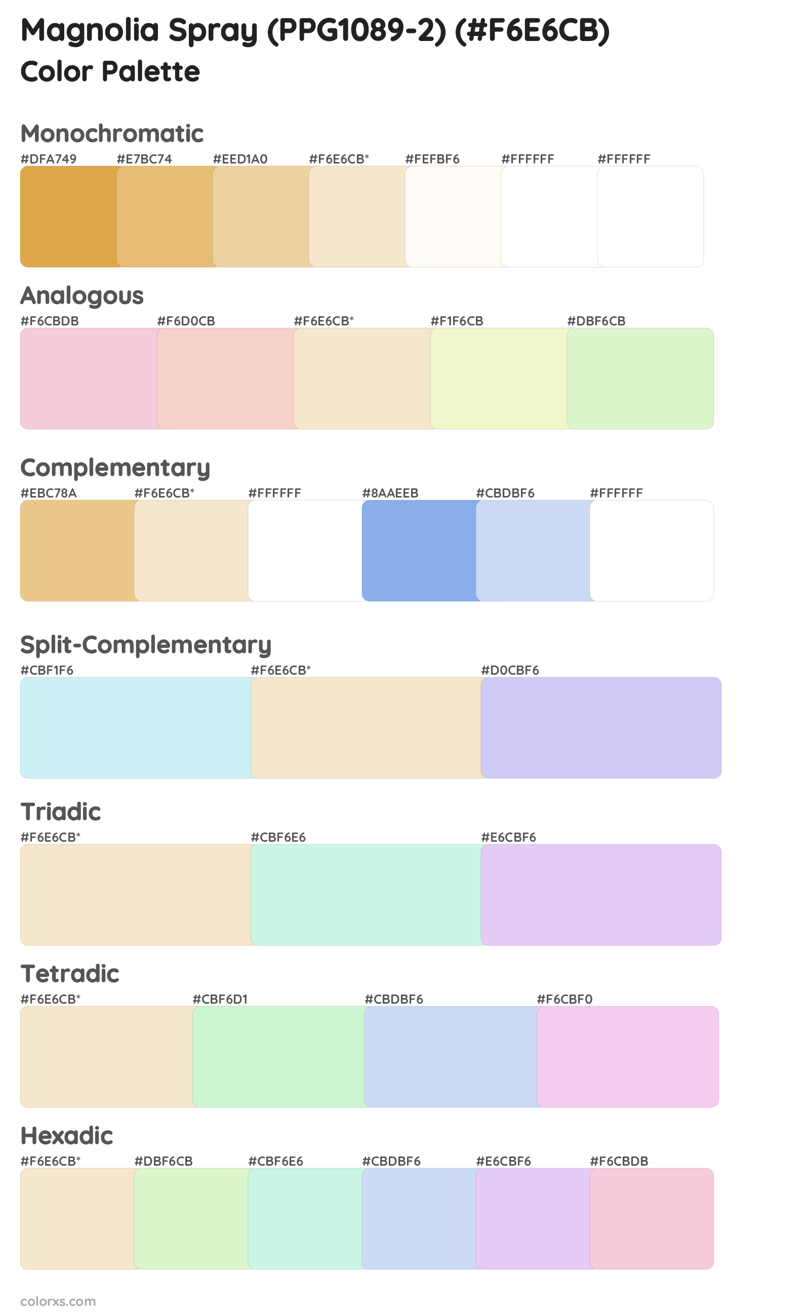 Magnolia Spray (PPG1089-2) Color Scheme Palettes