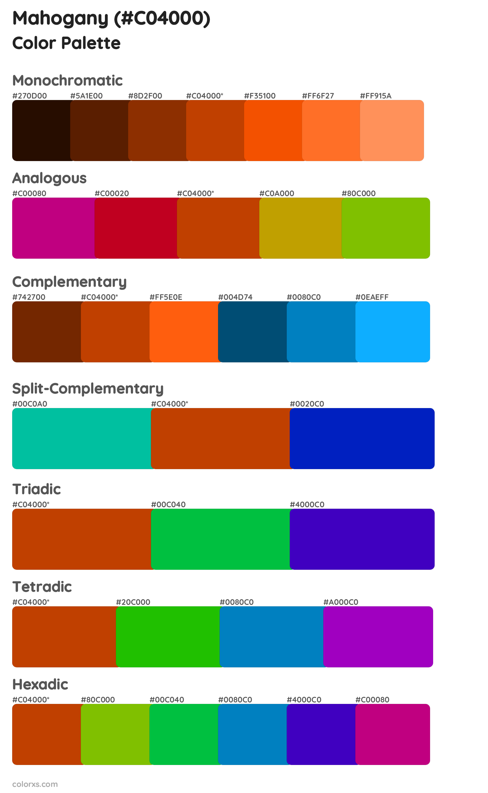 Mahogany Color Scheme Palettes