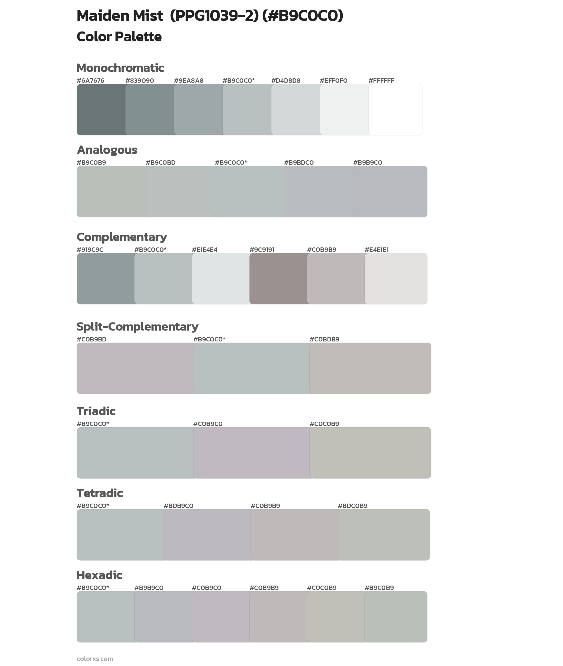 Maiden Mist  (PPG1039-2) Color Scheme Palettes