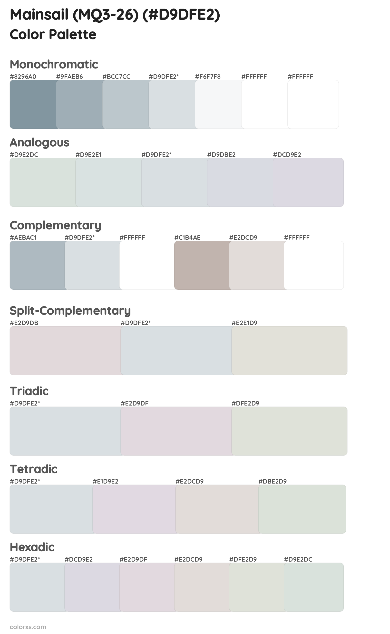 Mainsail (MQ3-26) Color Scheme Palettes