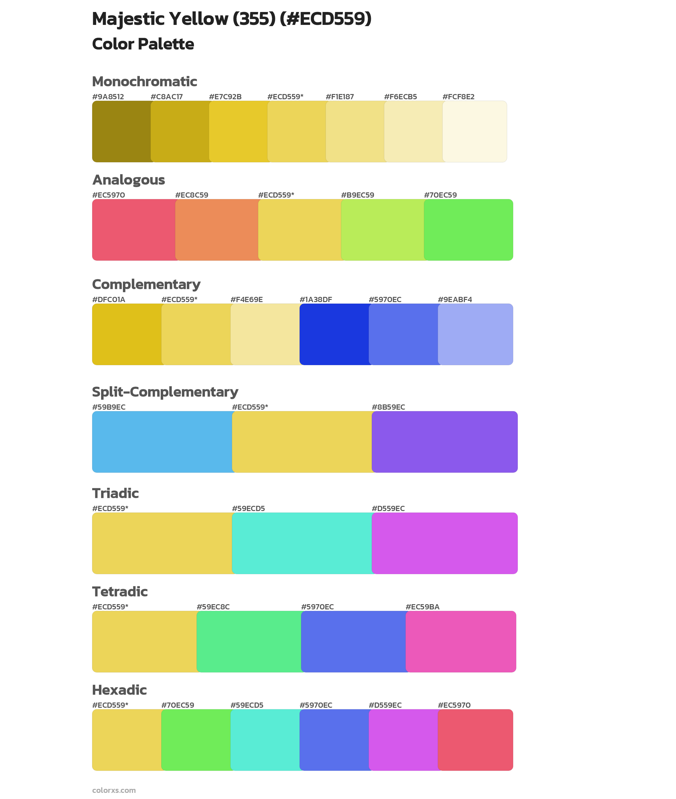 Majestic Yellow (355) Color Scheme Palettes