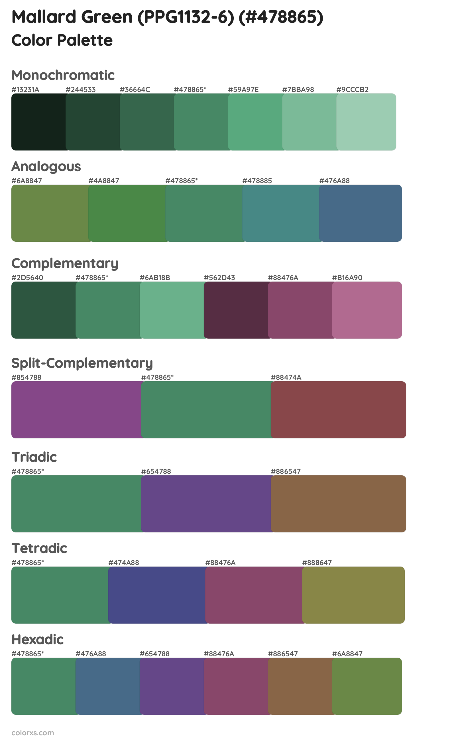 Mallard Green (PPG1132-6) Color Scheme Palettes