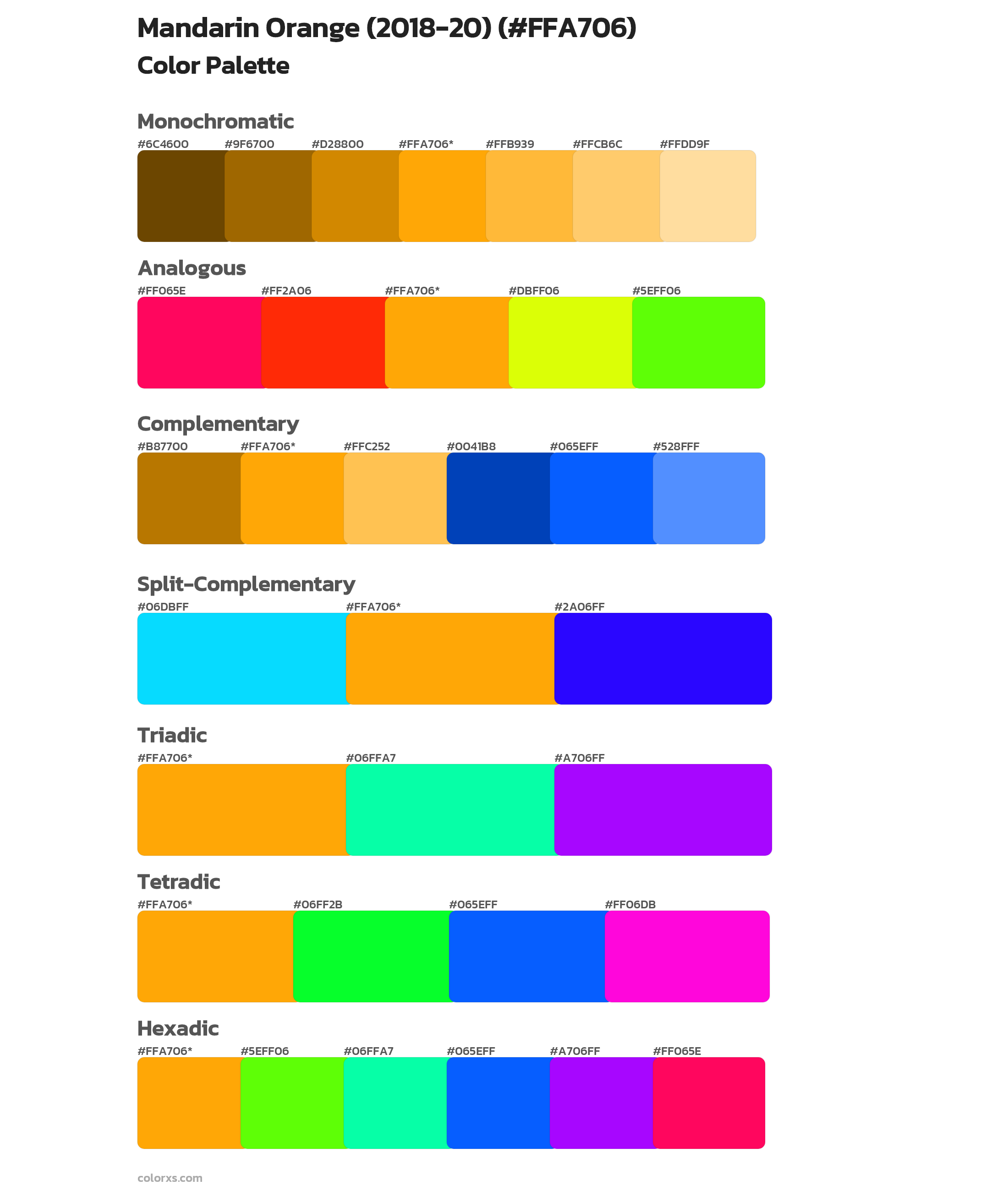 Mandarin Orange (2018-20) Color Scheme Palettes