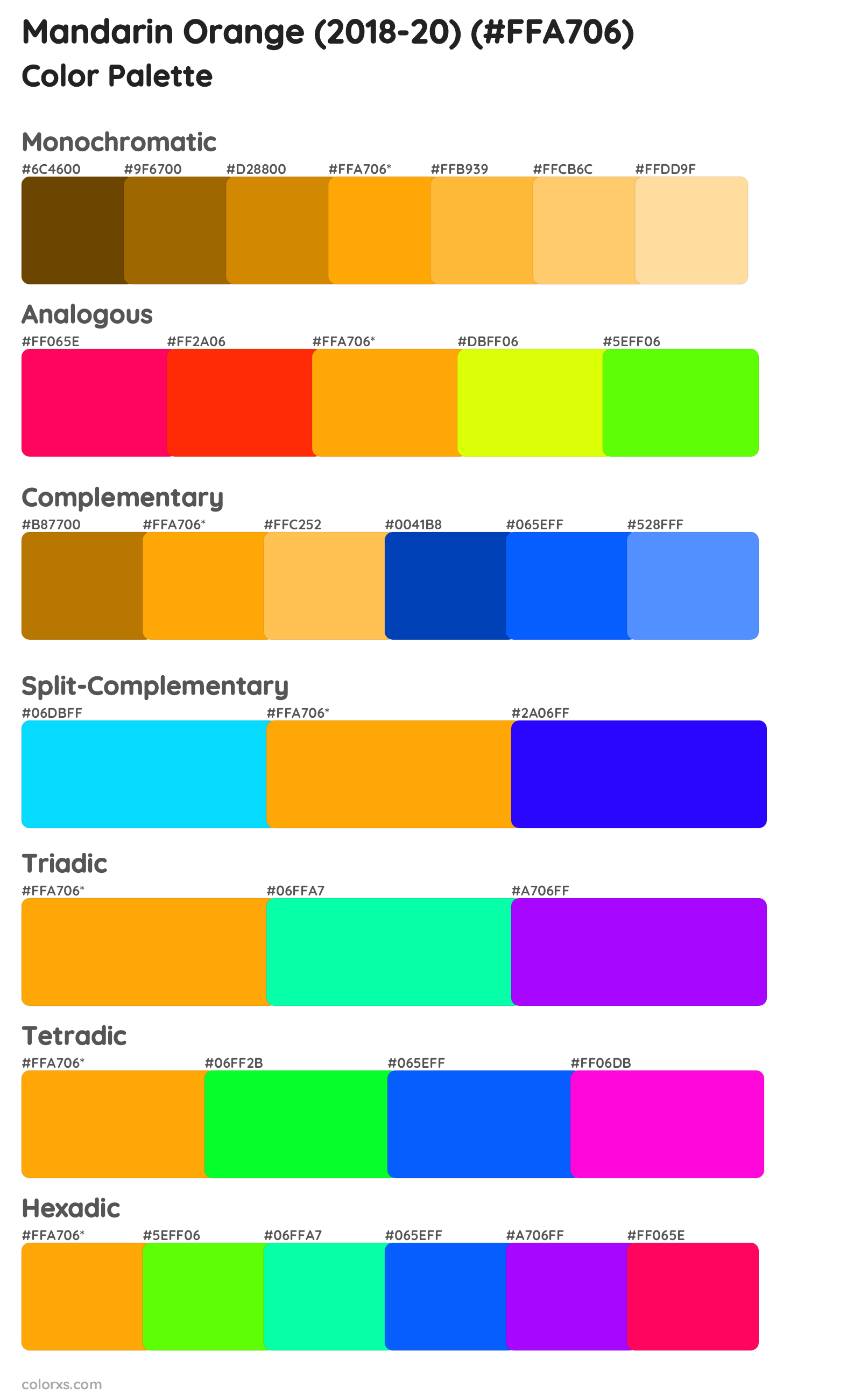 Mandarin Orange (2018-20) Color Scheme Palettes
