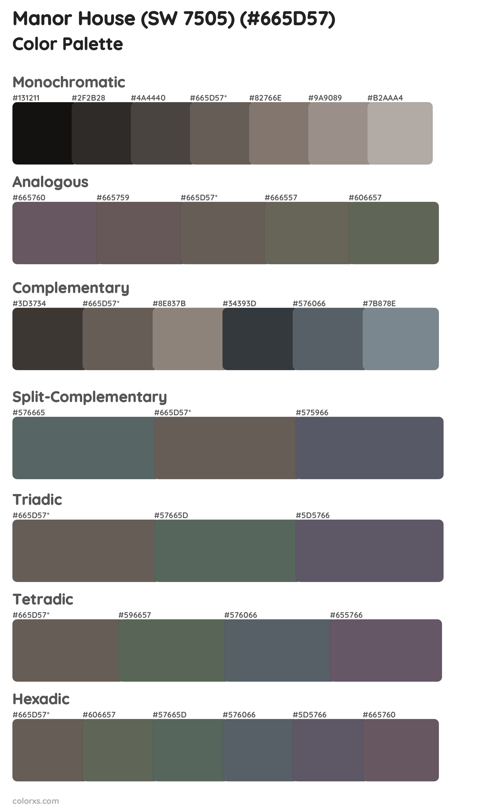 Manor House (SW 7505) Color Scheme Palettes