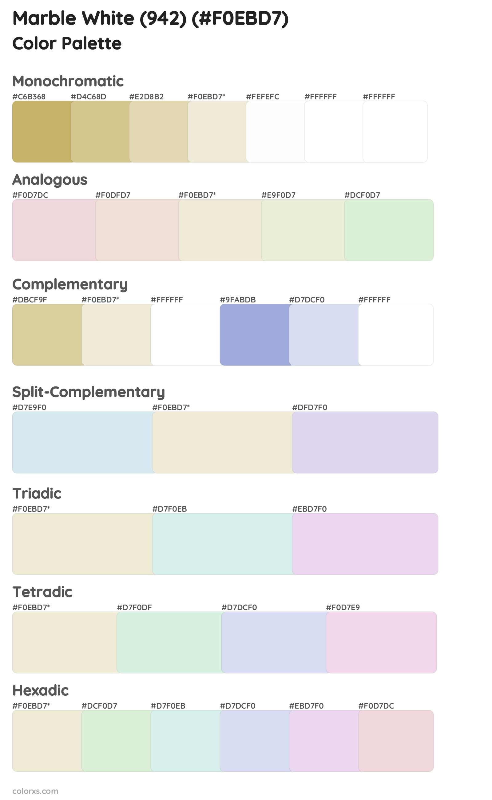 Marble White (942) Color Scheme Palettes