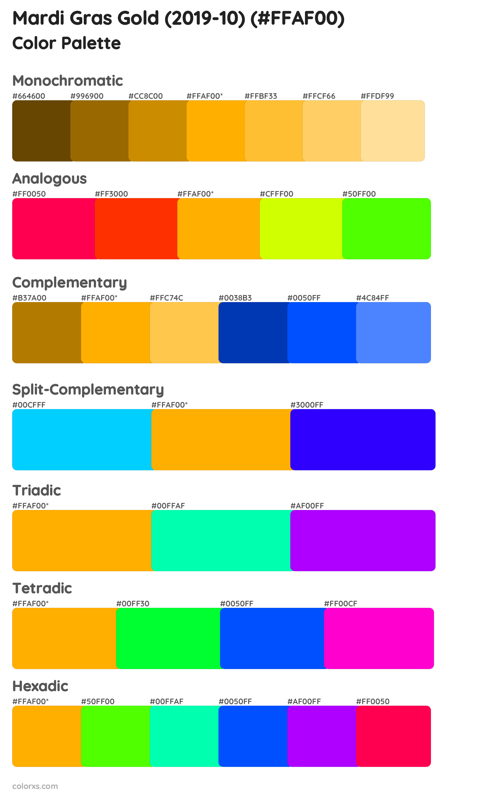 Mardi Gras Gold (2019-10) Color Scheme Palettes