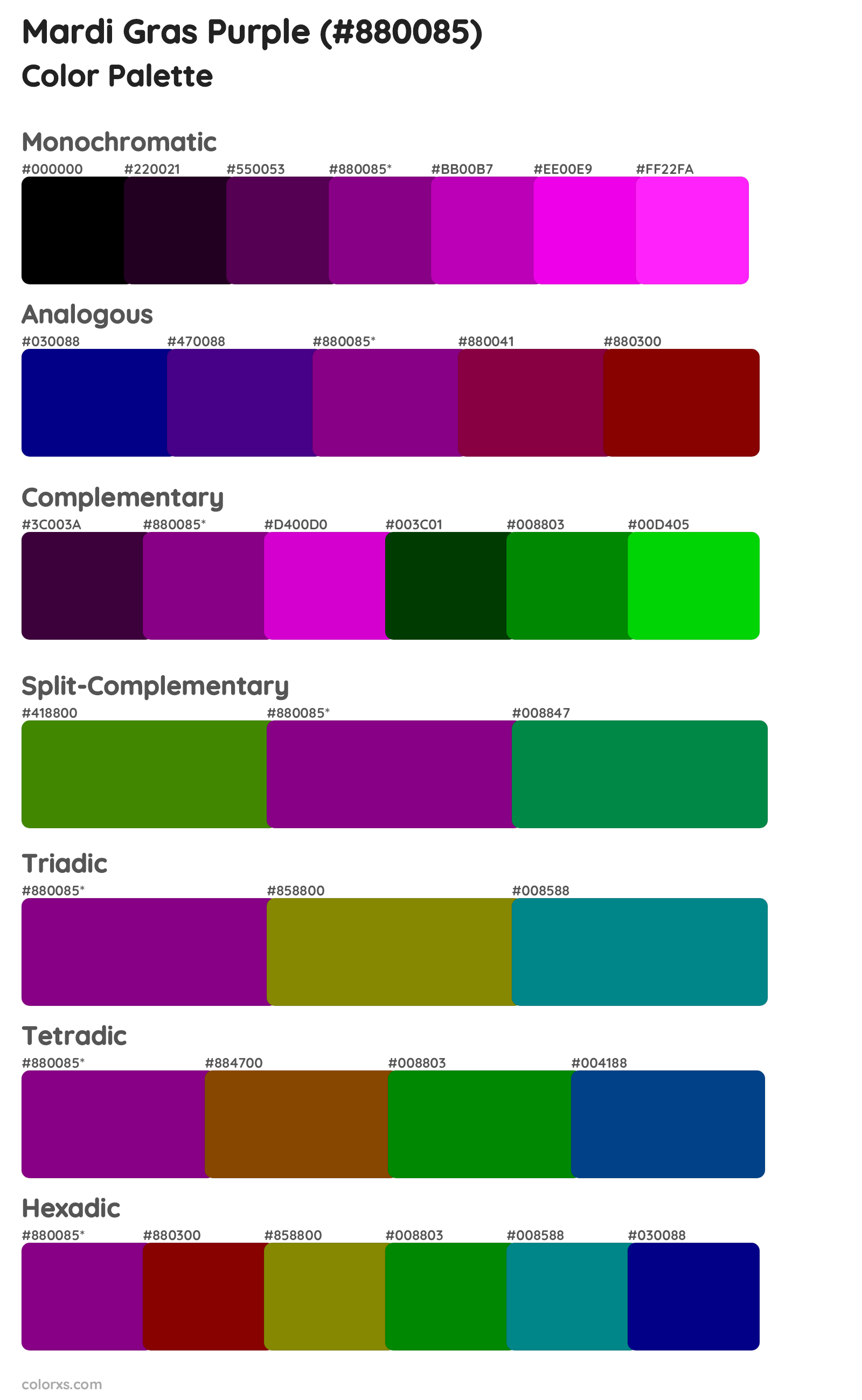 Mardi Gras Purple Color Scheme Palettes