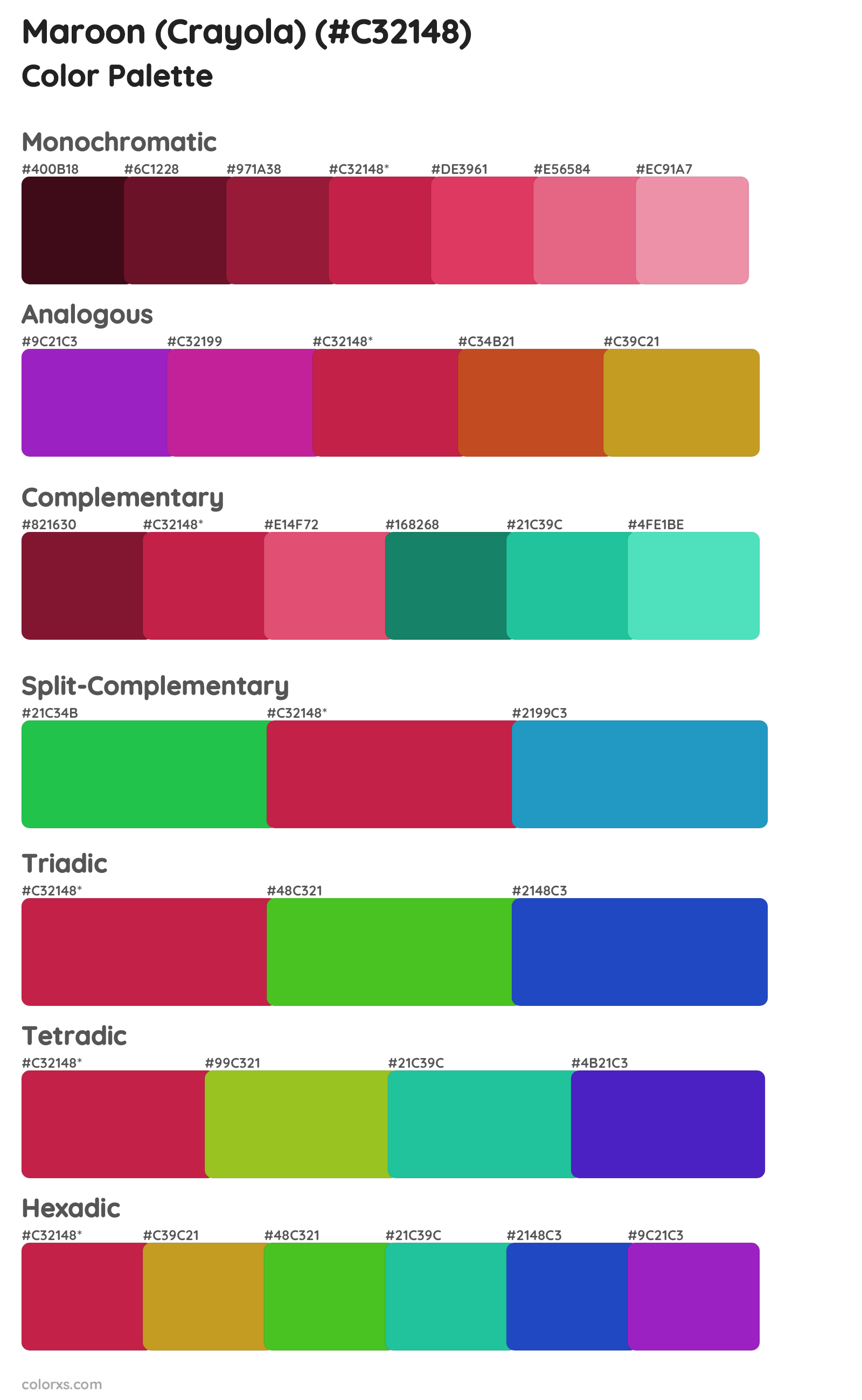 Maroon (Crayola) Color Scheme Palettes
