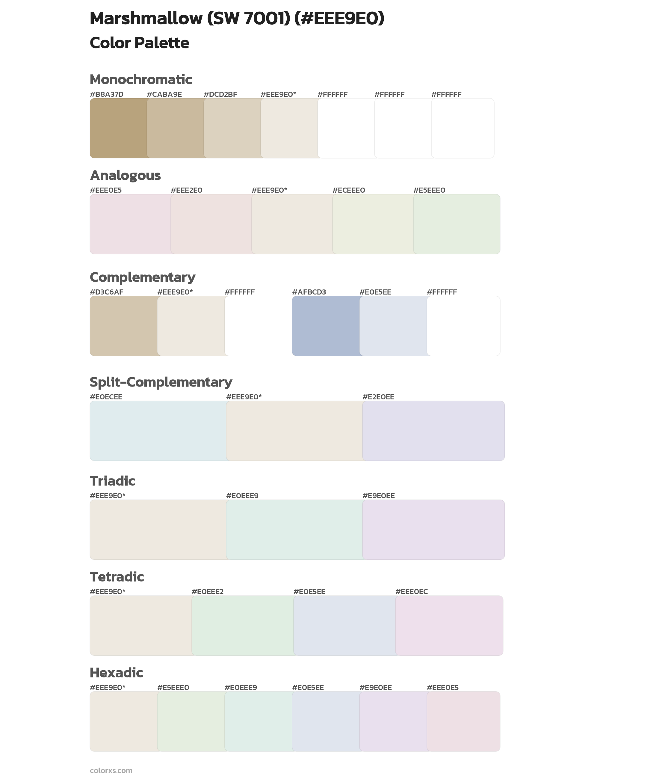 Marshmallow (SW 7001) Color Scheme Palettes