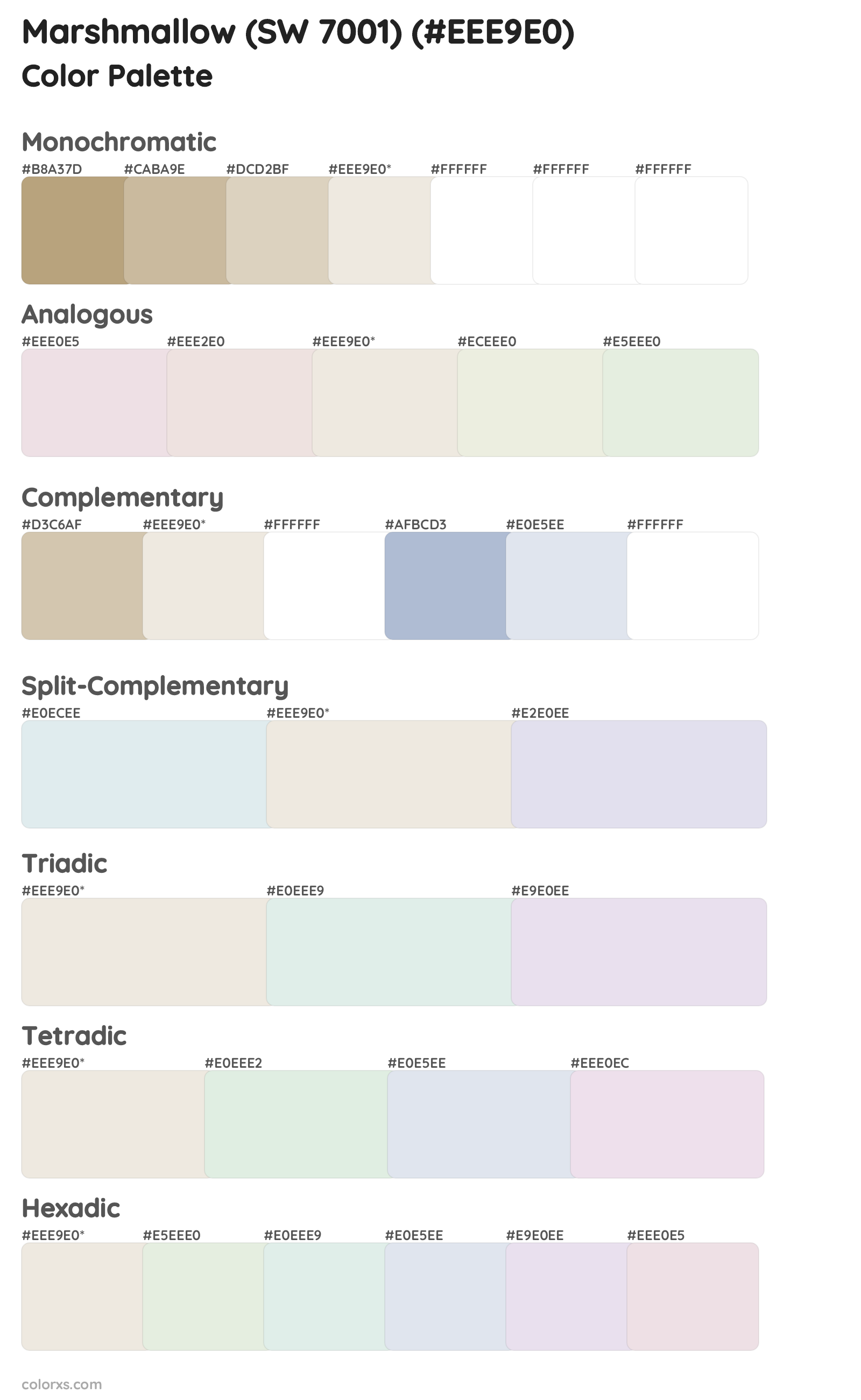 Marshmallow (SW 7001) Color Scheme Palettes