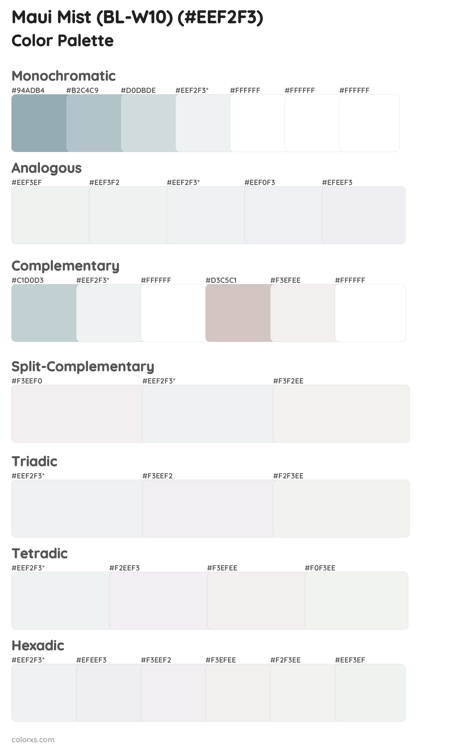 Maui Mist (BL-W10) Color Scheme Palettes