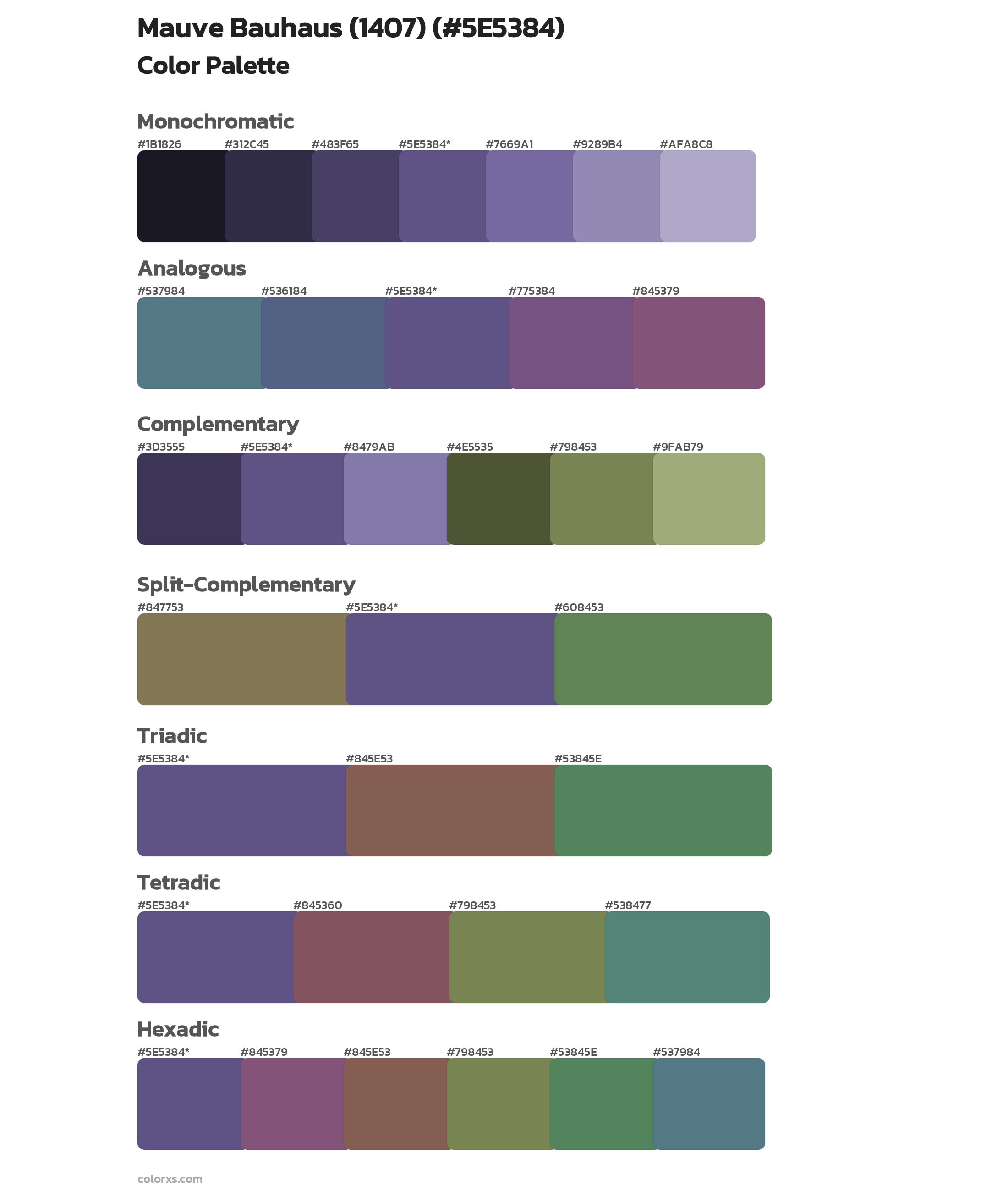 Mauve Bauhaus (1407) Color Scheme Palettes