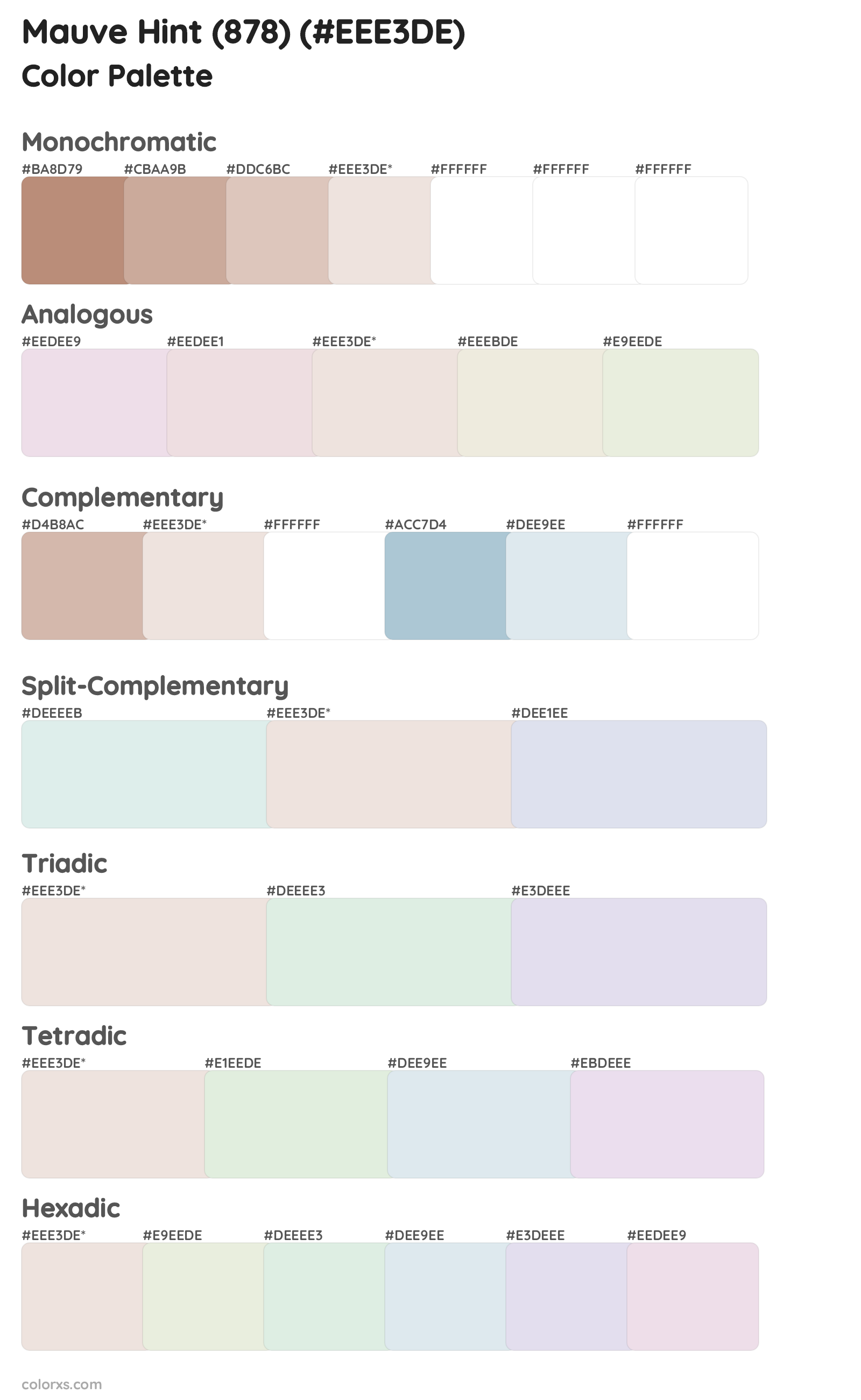 Mauve Hint (878) Color Scheme Palettes