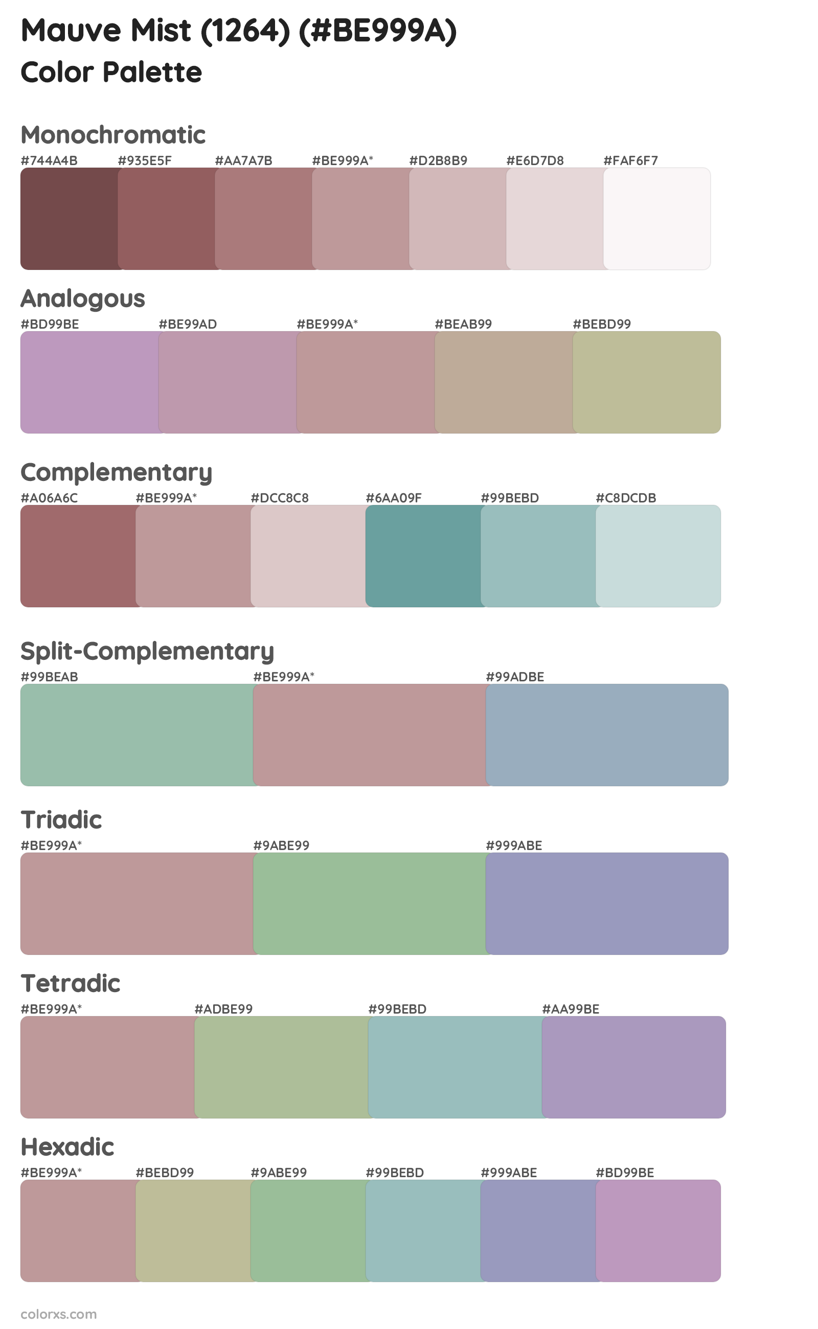 Mauve Mist (1264) Color Scheme Palettes