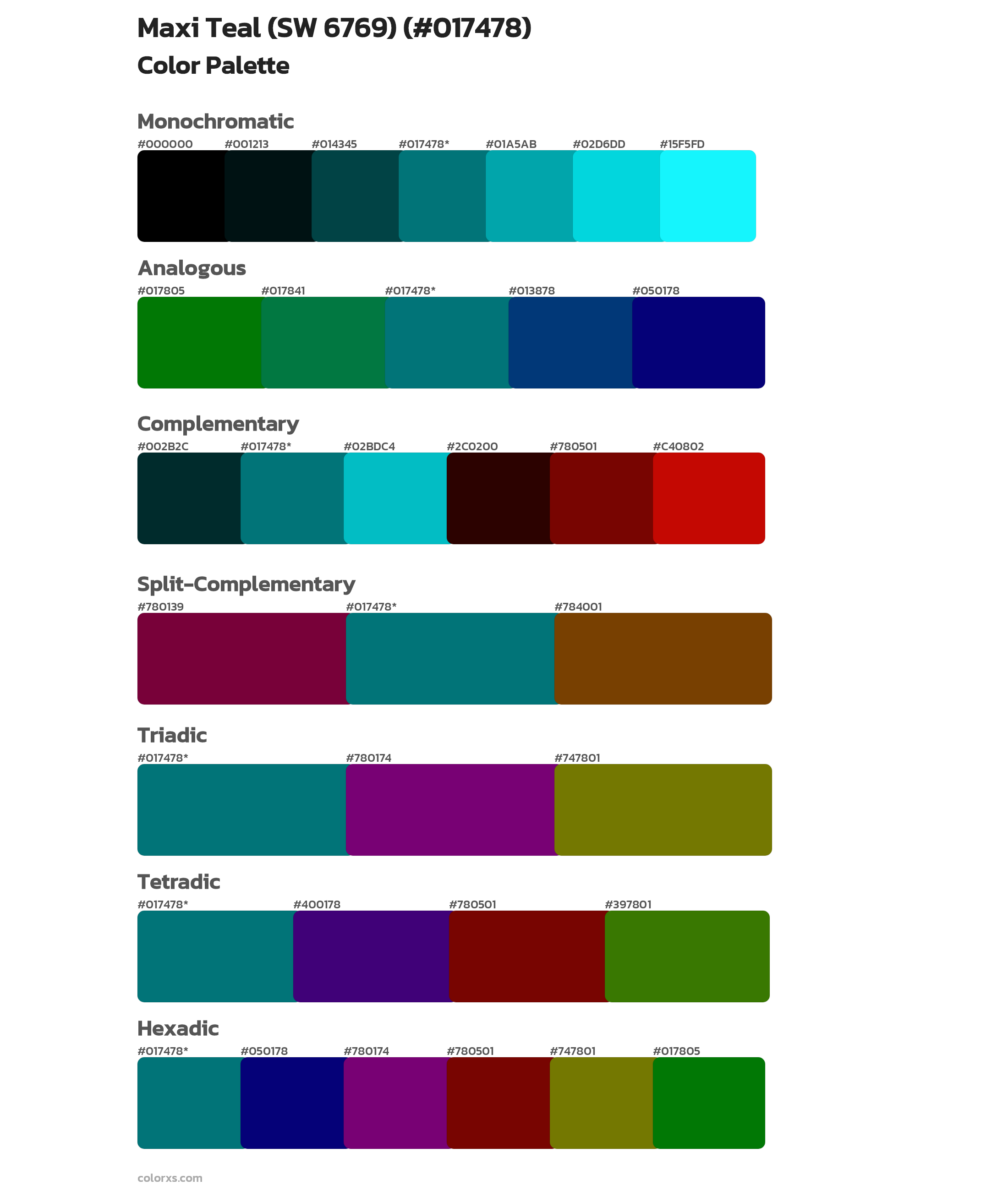 Maxi Teal (SW 6769) Color Scheme Palettes