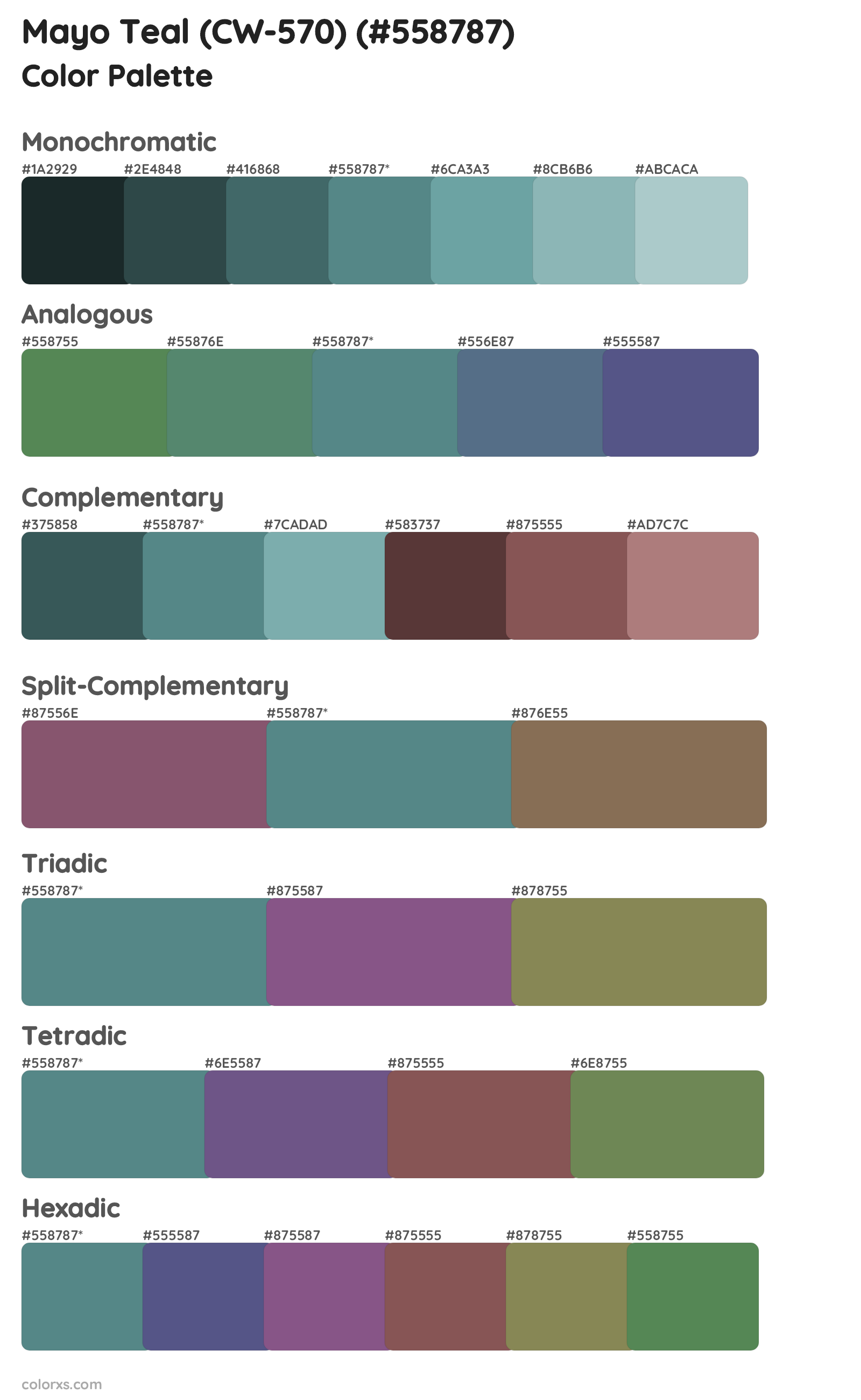 Mayo Teal (CW-570) Color Scheme Palettes