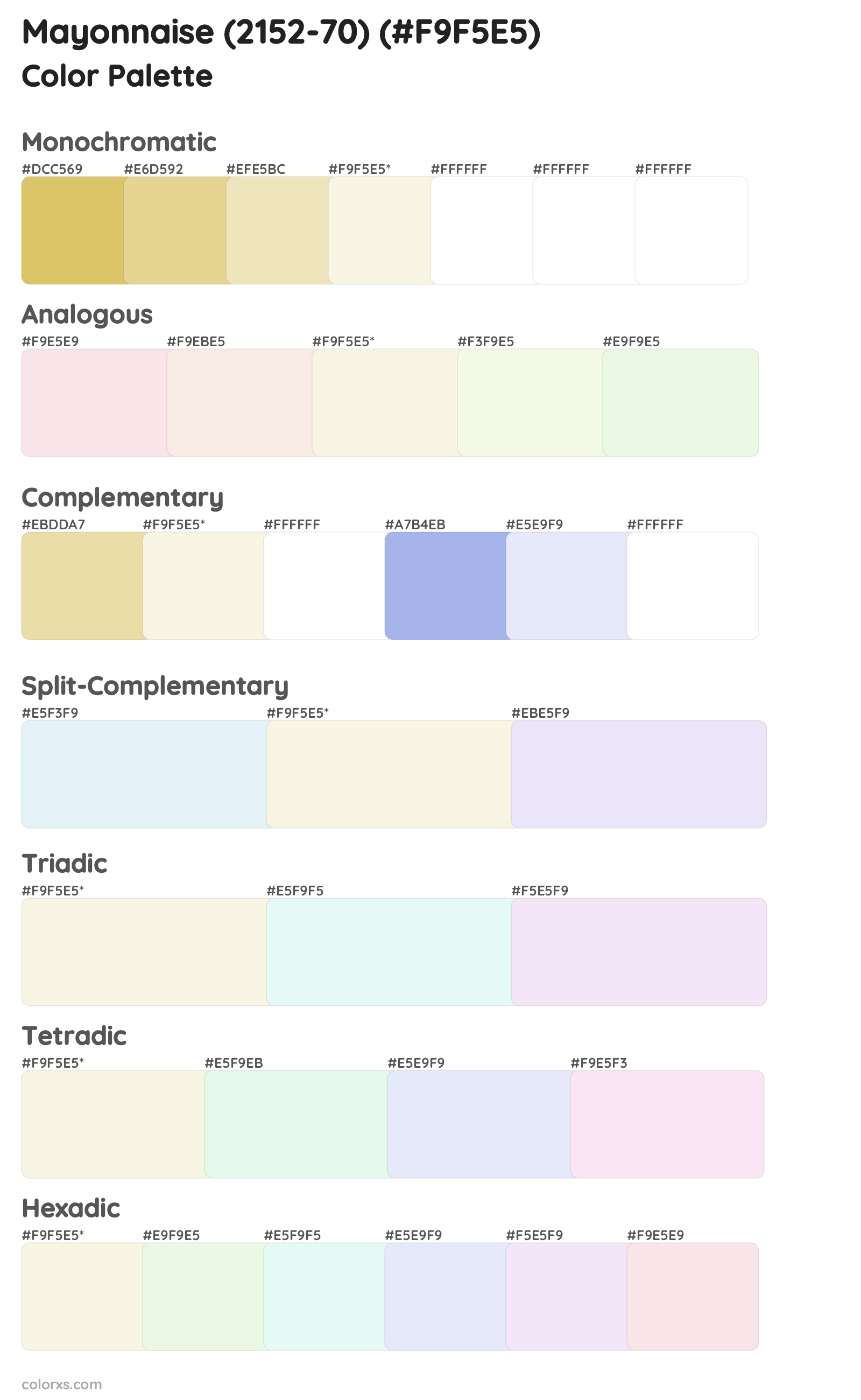 Mayonnaise (2152-70) Color Scheme Palettes