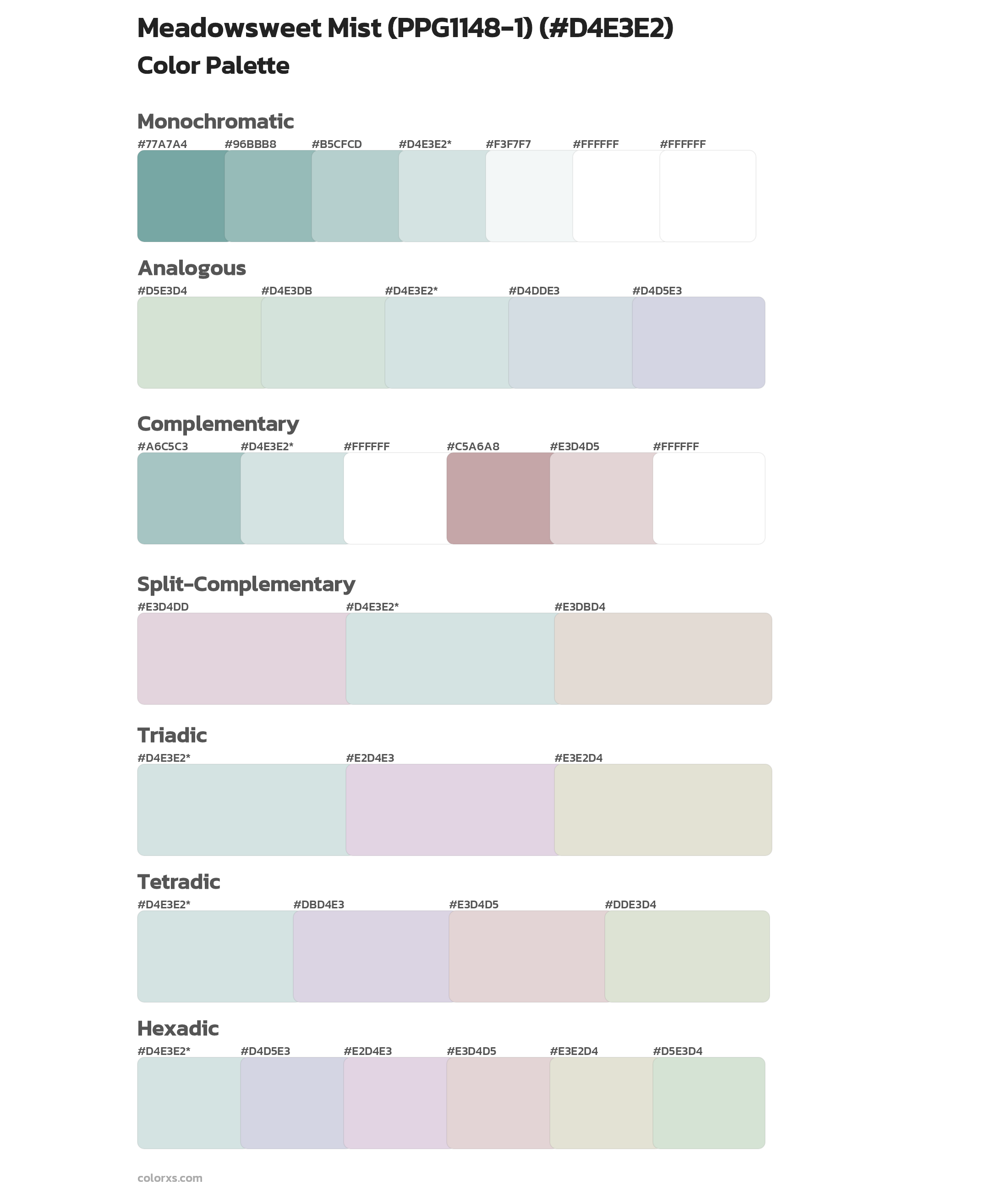 Meadowsweet Mist (PPG1148-1) Color Scheme Palettes
