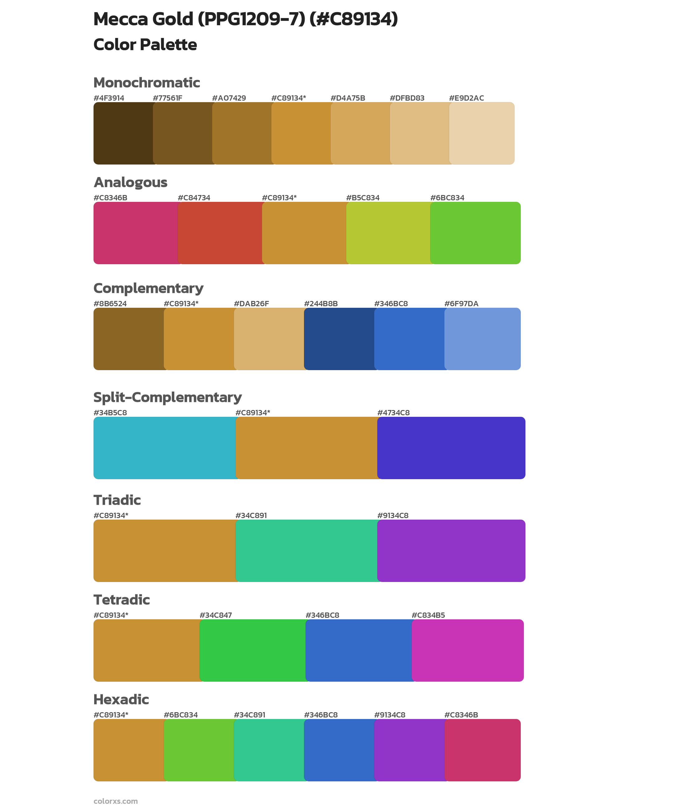 Mecca Gold (PPG1209-7) Color Scheme Palettes