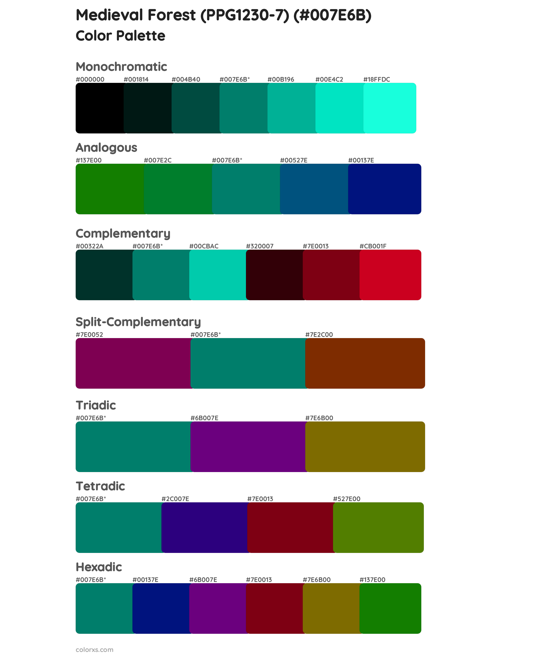 Medieval Forest (PPG1230-7) Color Scheme Palettes