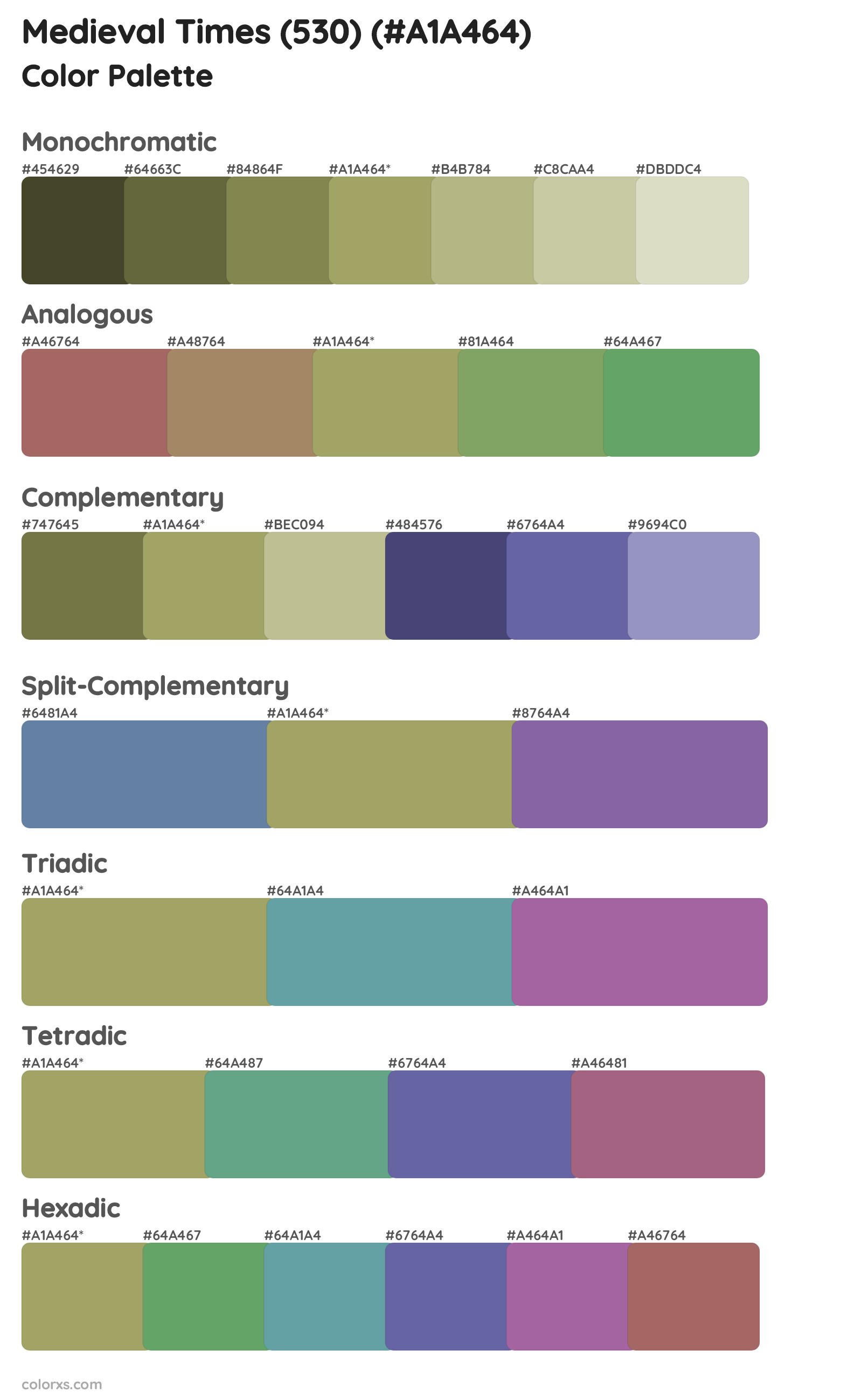 Medieval Times (530) Color Scheme Palettes