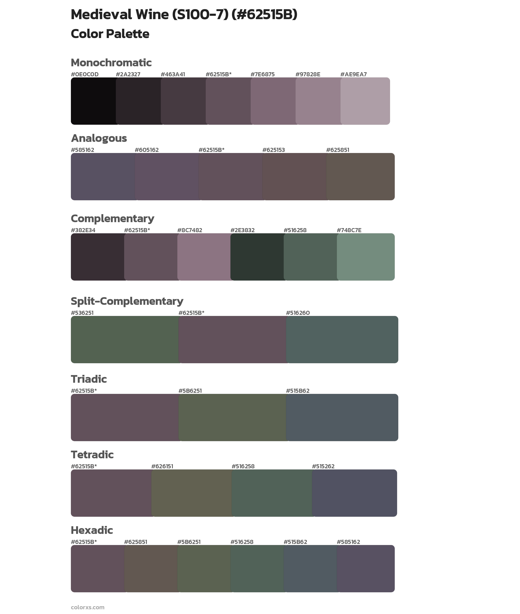 Medieval Wine (S100-7) Color Scheme Palettes