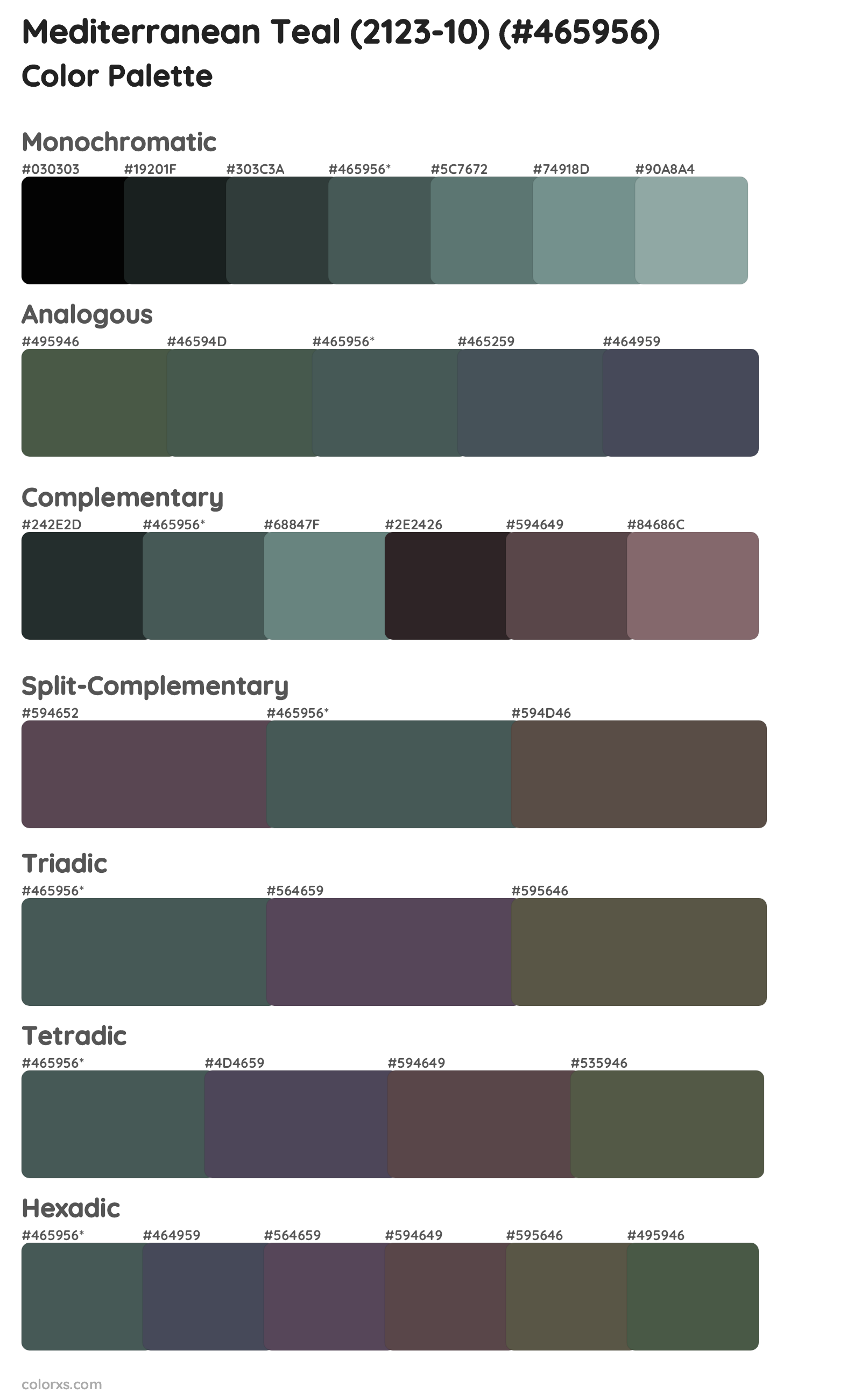Mediterranean Teal (2123-10) Color Scheme Palettes