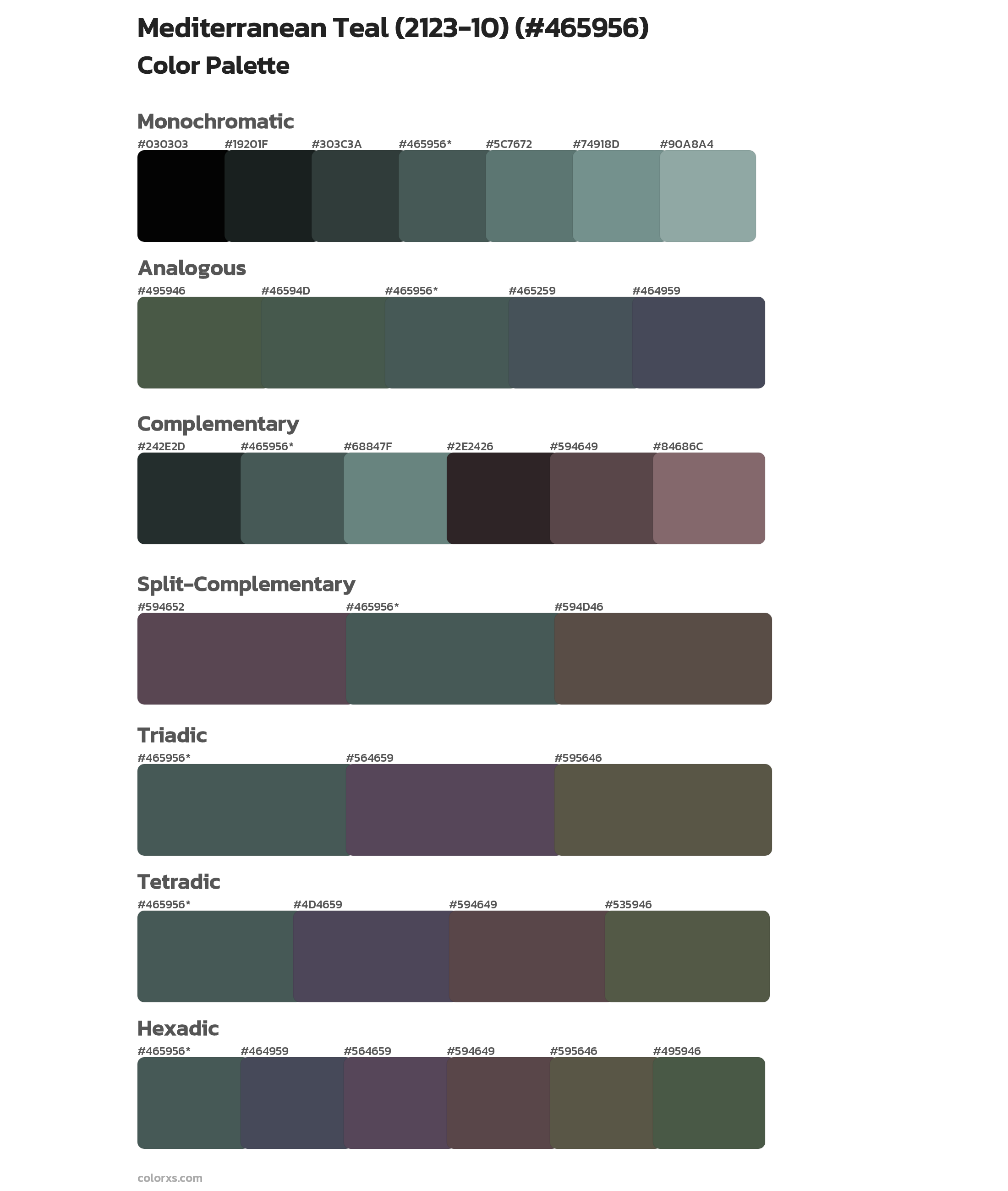 Mediterranean Teal (2123-10) Color Scheme Palettes