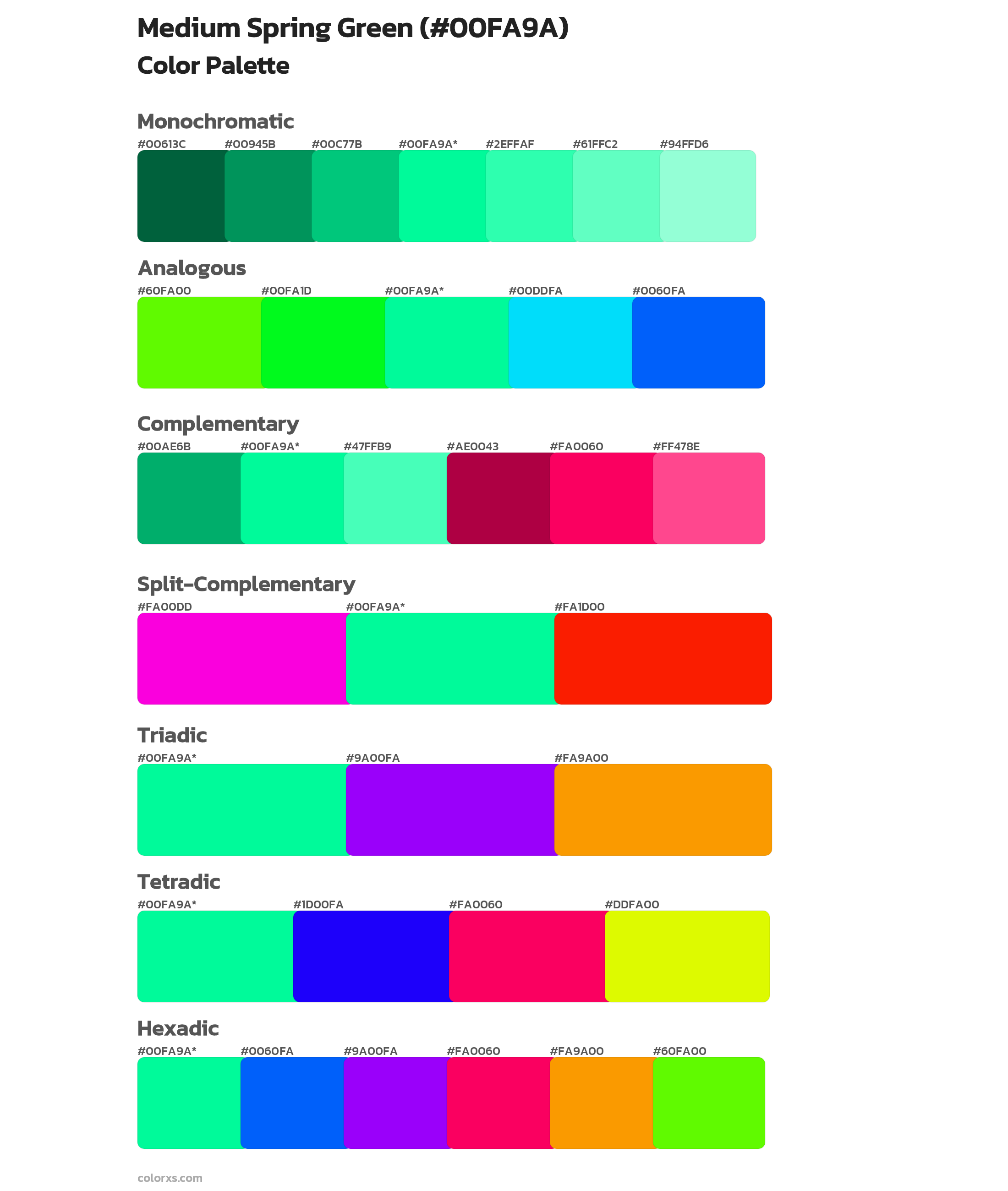 Medium Spring Green Color Scheme Palettes