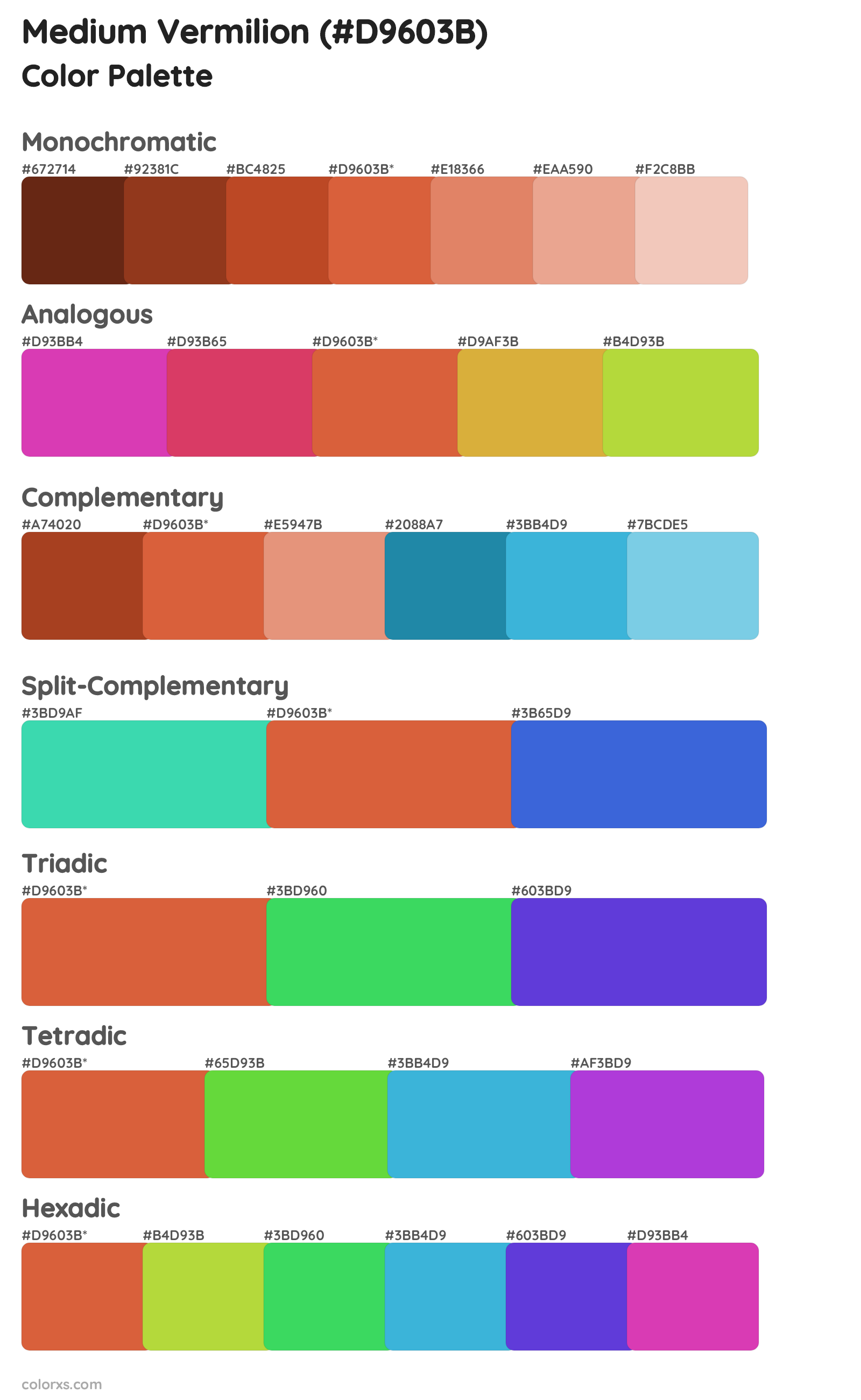 Medium Vermilion Color Scheme Palettes