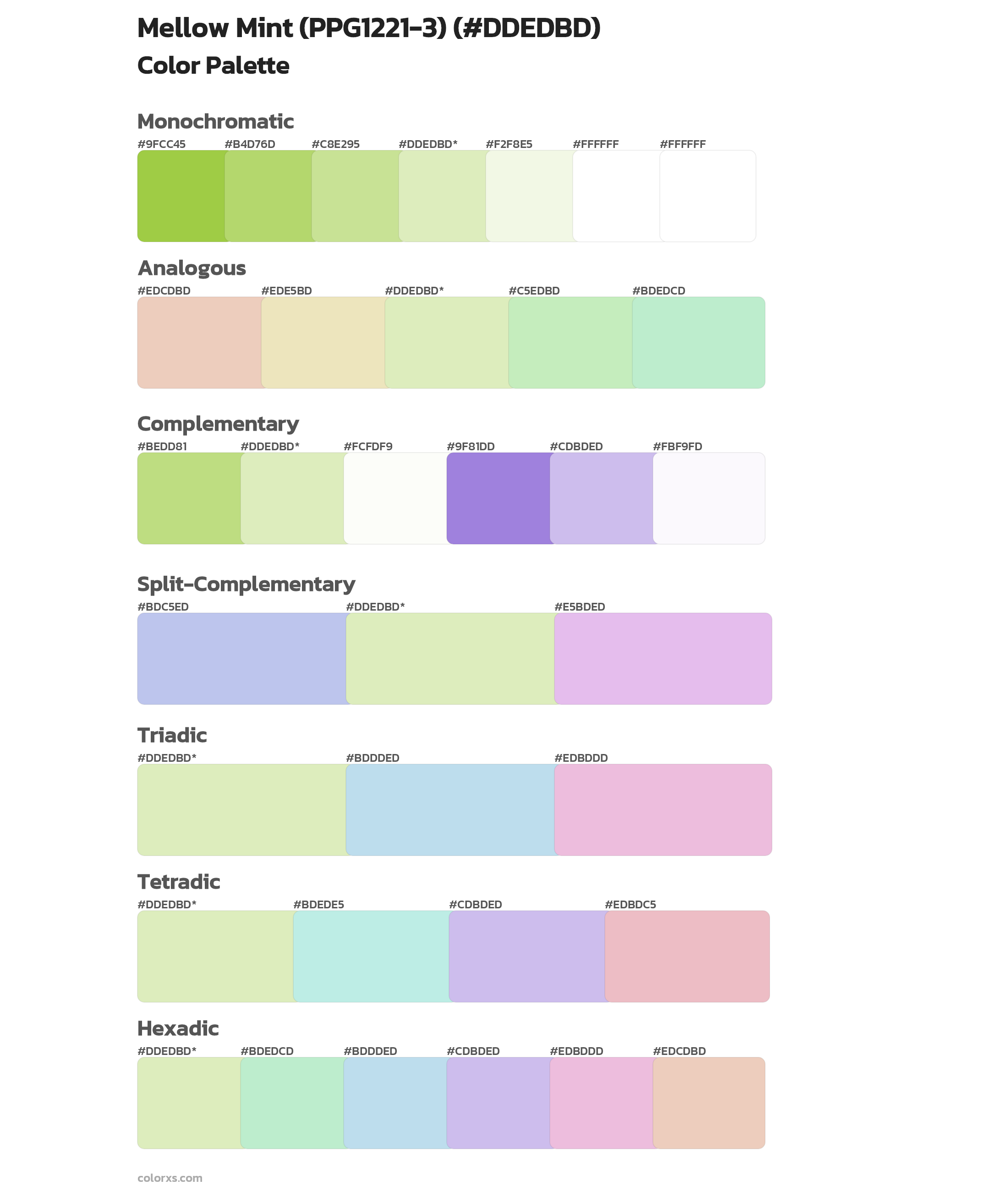 Mellow Mint (PPG1221-3) Color Scheme Palettes
